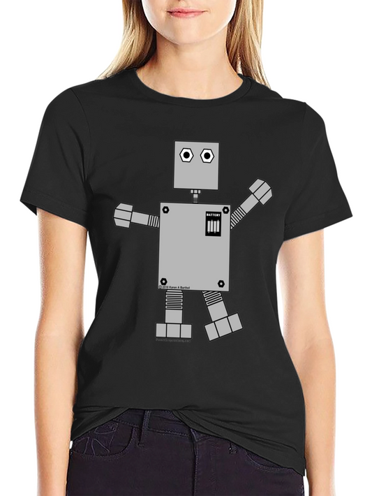 Retro Robot Graphic Tee - Black Cotton Shirt