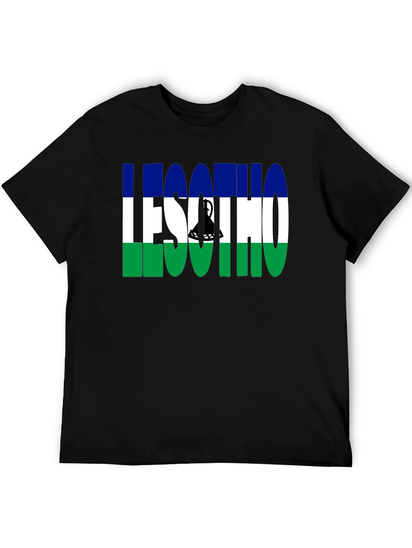 Lesotho Flag Graphic T-Shirt - Black Crew Neck Tee