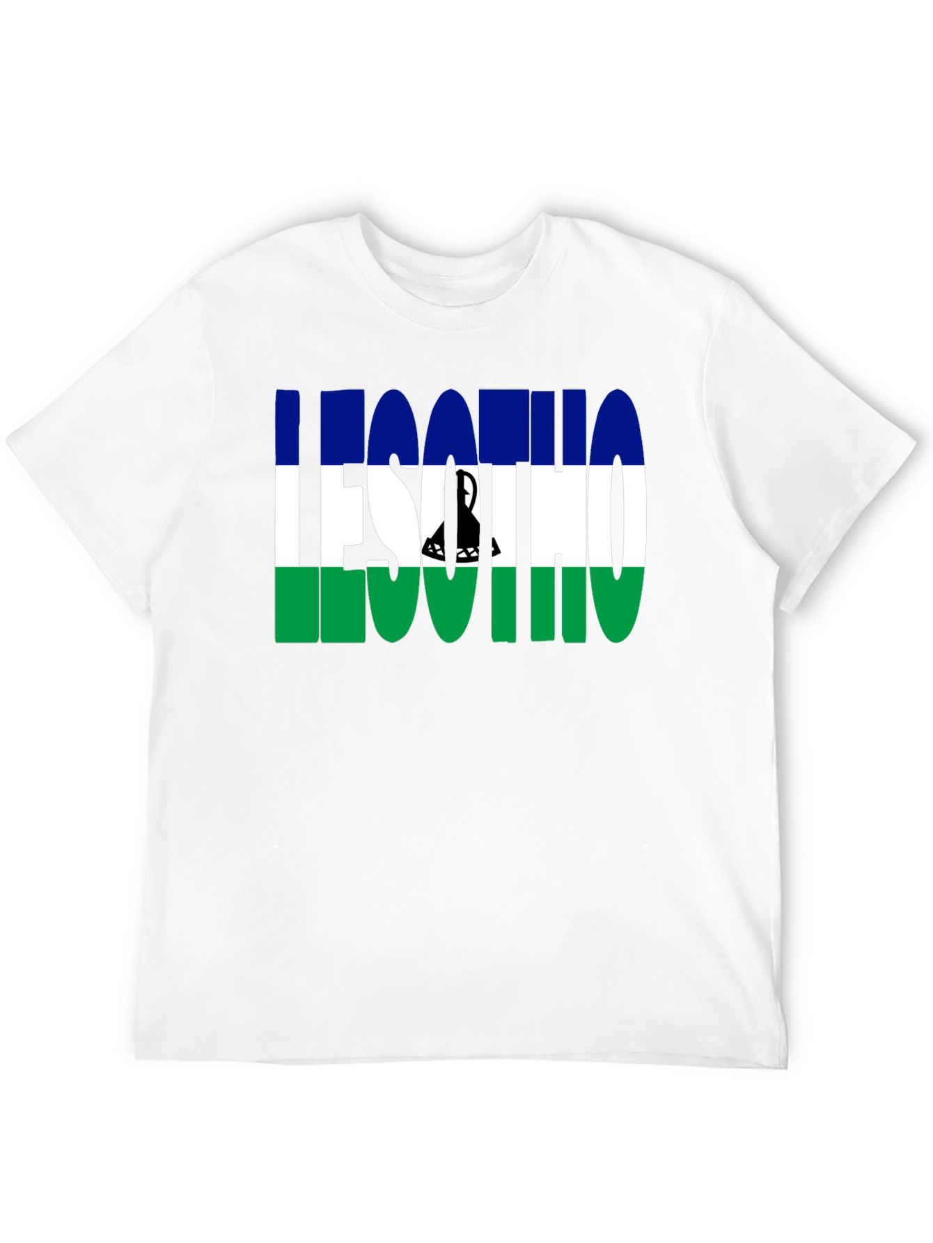 Lesotho Flag Graphic T-Shirt - Black Crew Neck Tee