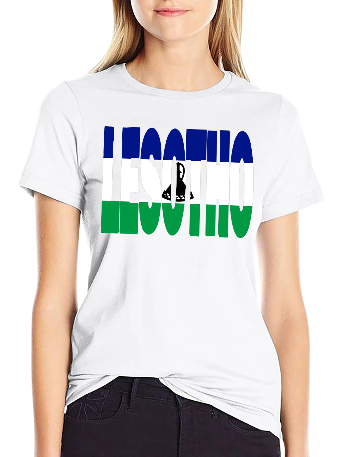 Lesotho Flag Graphic T-Shirt - Black Crew Neck Tee