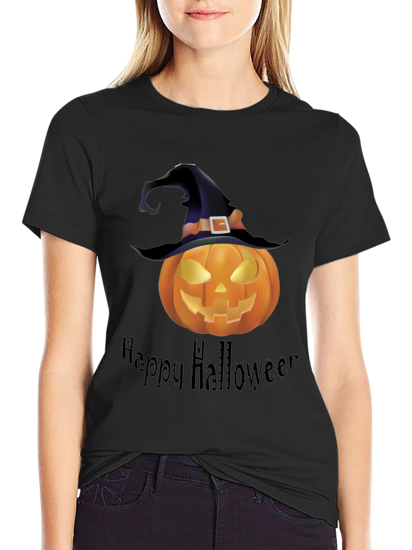 Happy Halloween Pumpkin Witch Hat T-Shirt