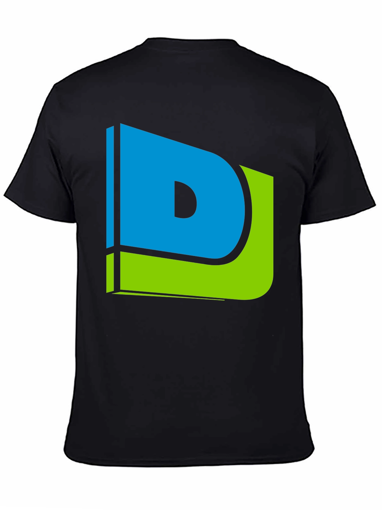 Modern Blue & Green Letter D Graphic Black T-Shirt