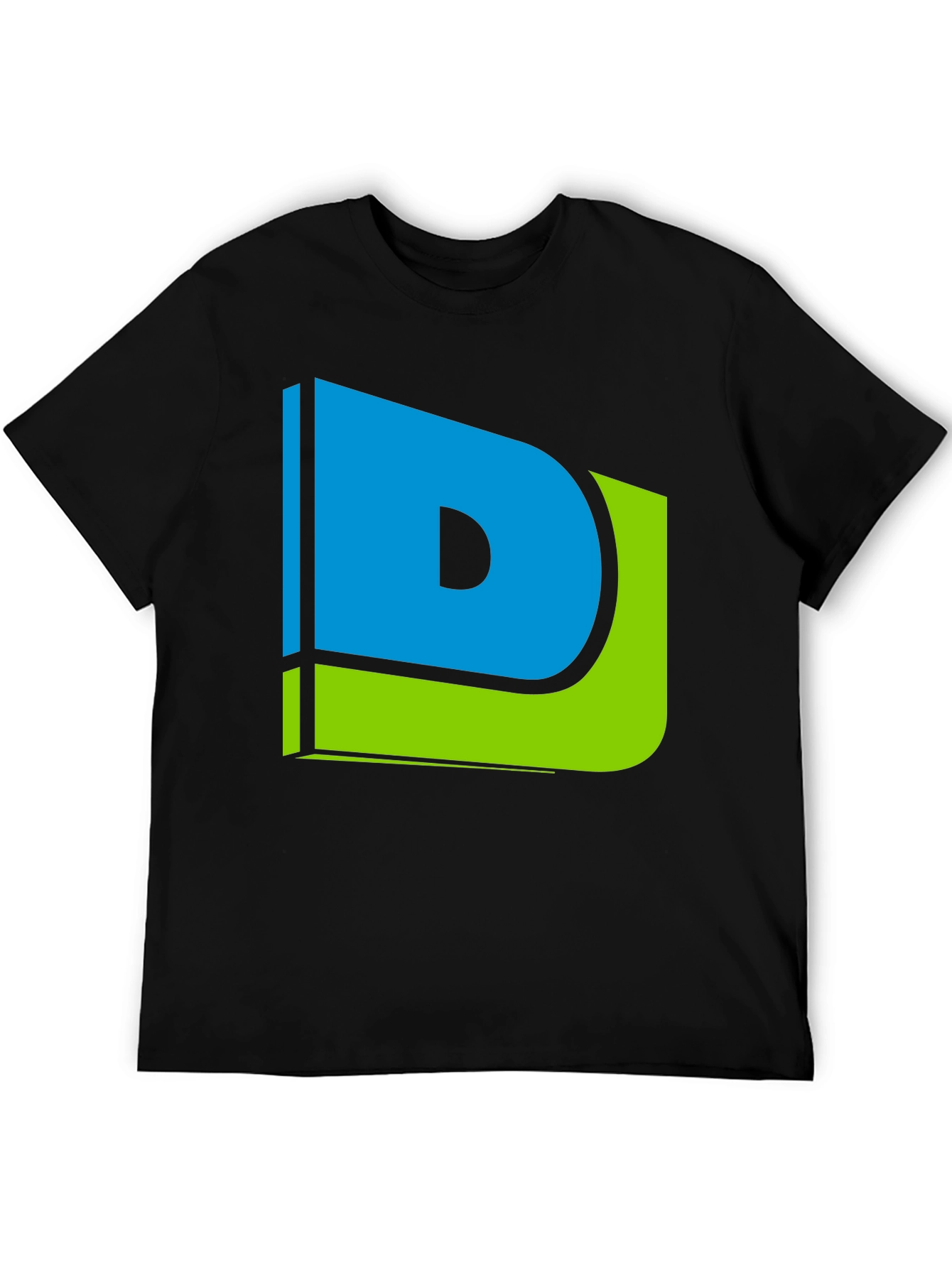 Modern Blue & Green Letter D Graphic Black T-Shirt
