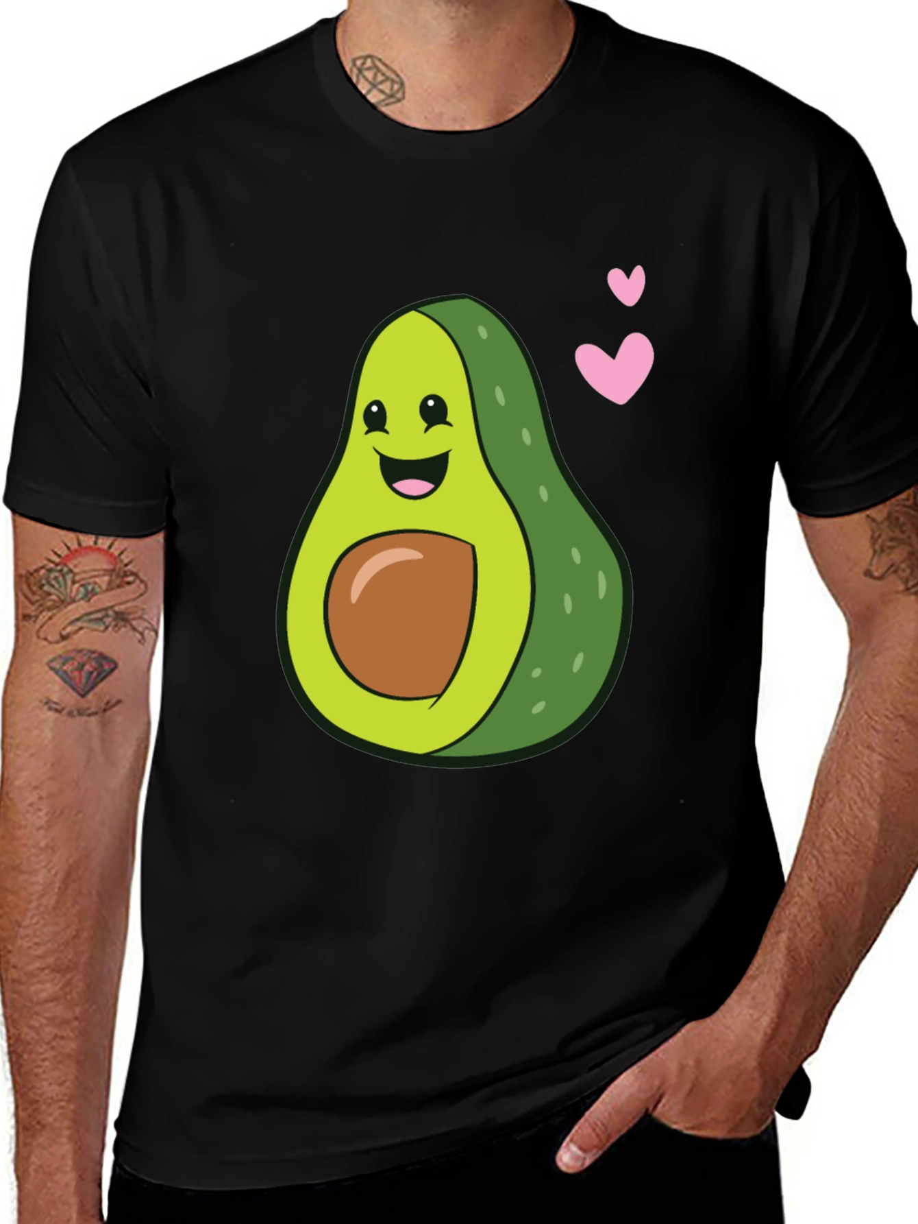 Cute Avocado Heart Graphic Black T-Shirt