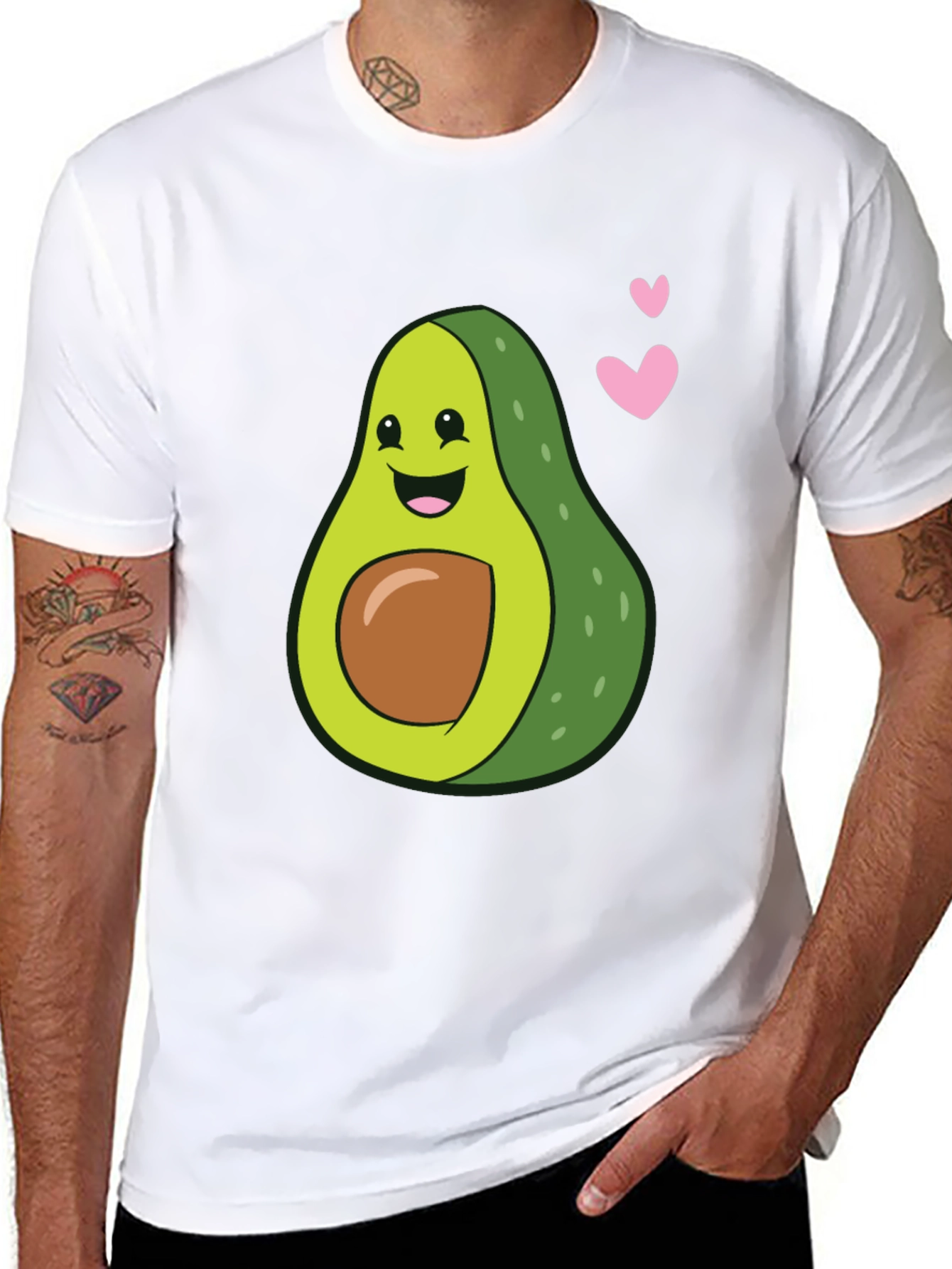 Cute Avocado Heart Graphic Black T-Shirt