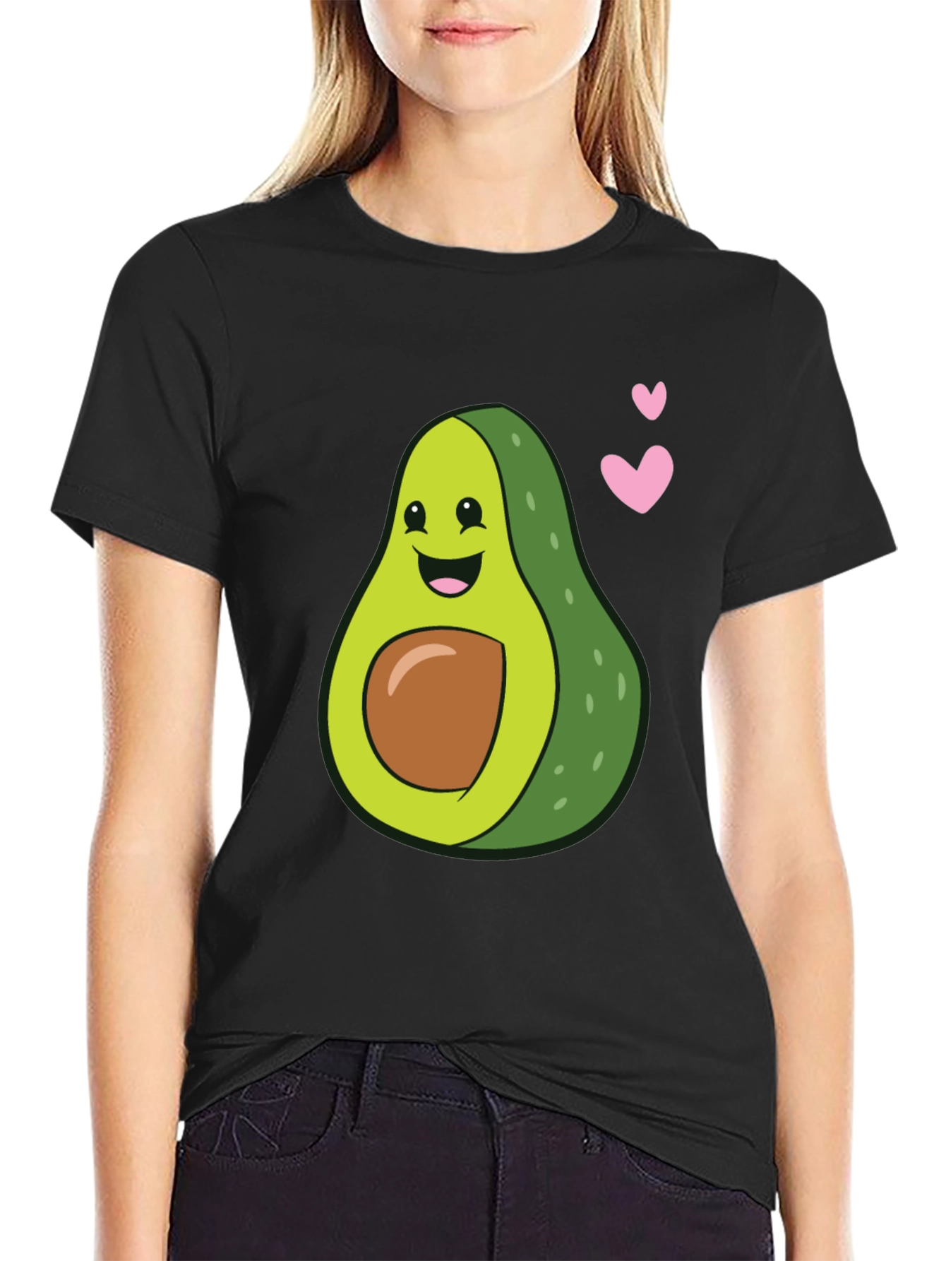 Cute Avocado Heart Graphic Black T-Shirt