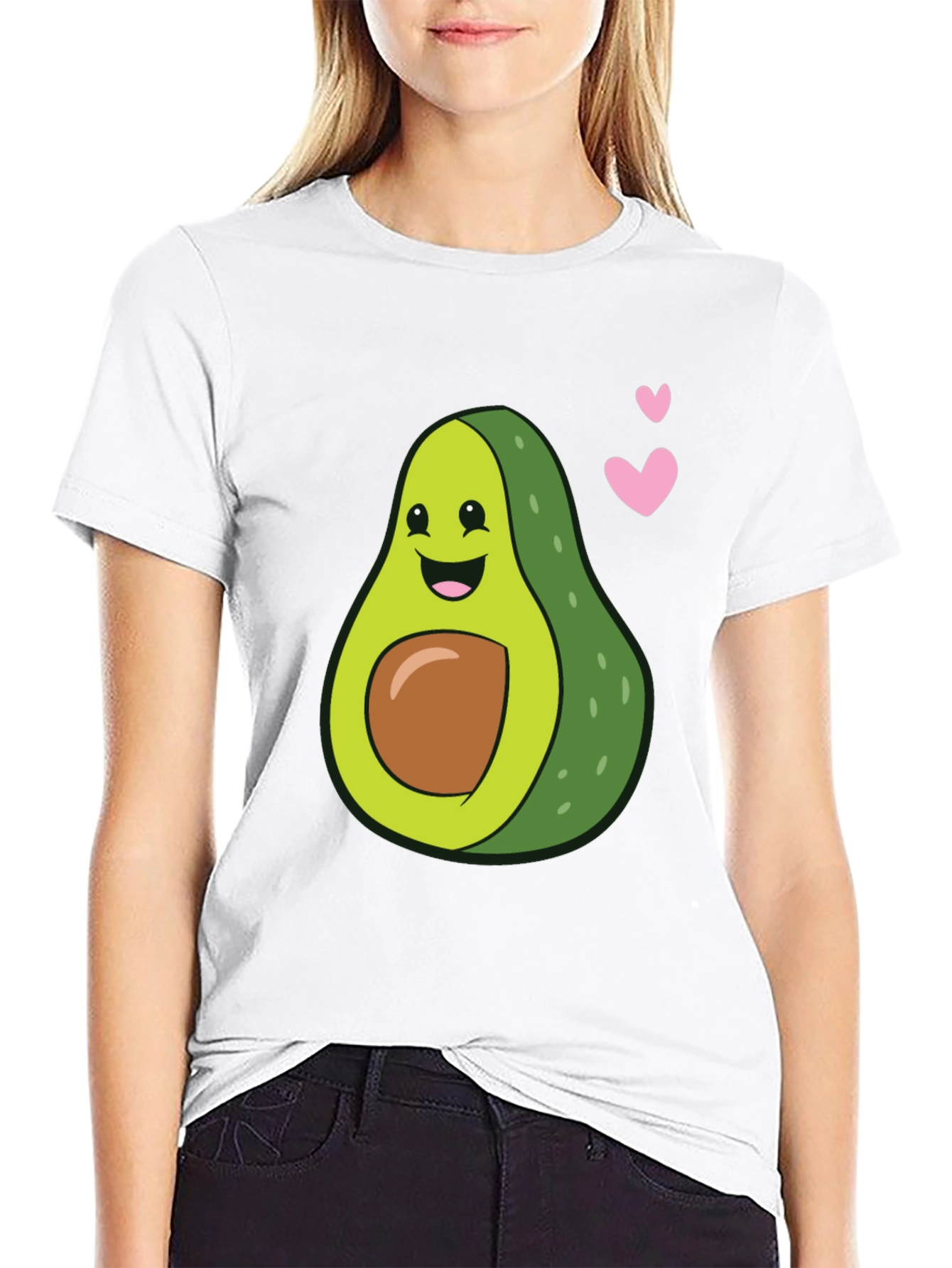 Cute Avocado Heart Graphic Black T-Shirt