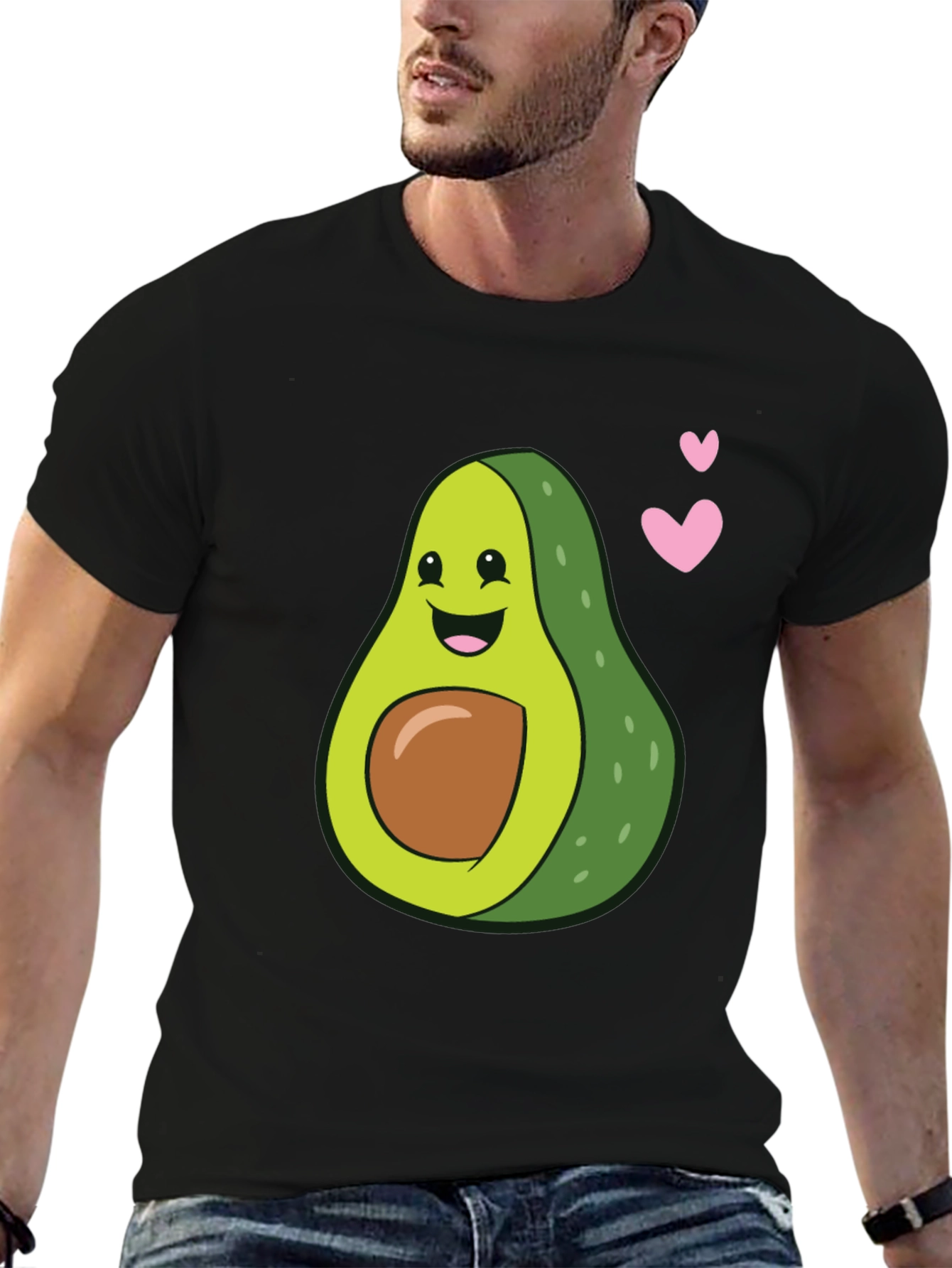 Cute Avocado Heart Graphic Black T-Shirt