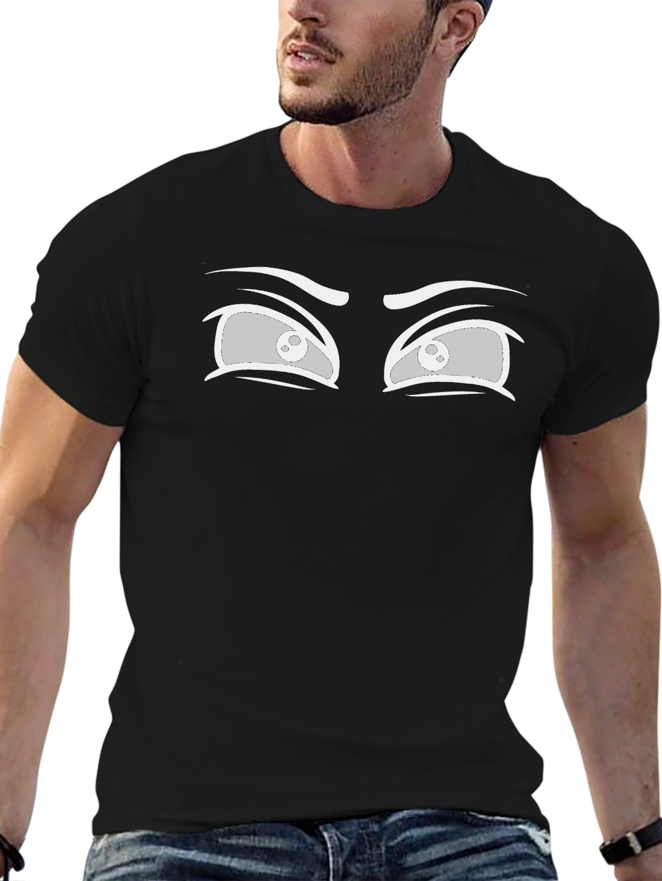 Funny Anime Eyes Graphic Tee - Unisex Black T-Shirt