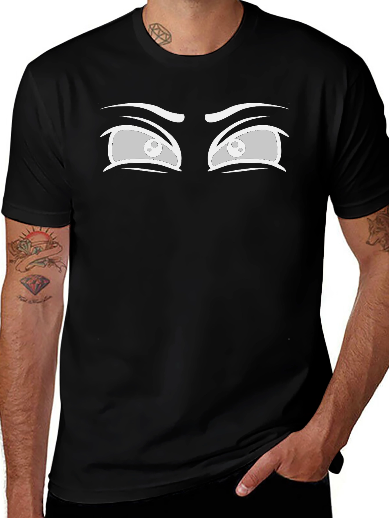 Funny Anime Eyes Graphic Tee - Unisex Black T-Shirt