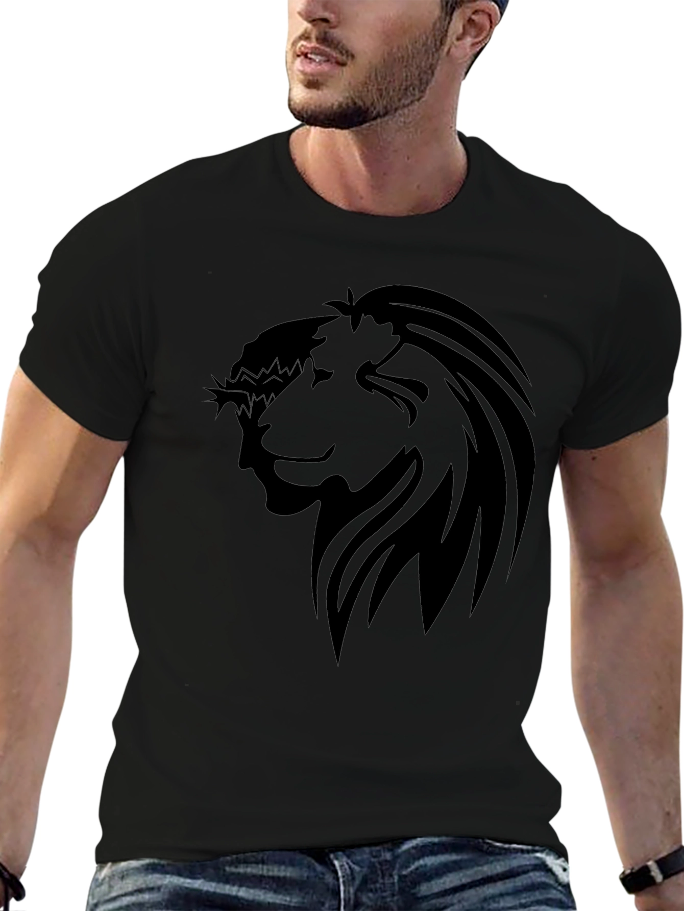 Lion Crown Graphic Black T-Shirt - Stylish Mens Tee
