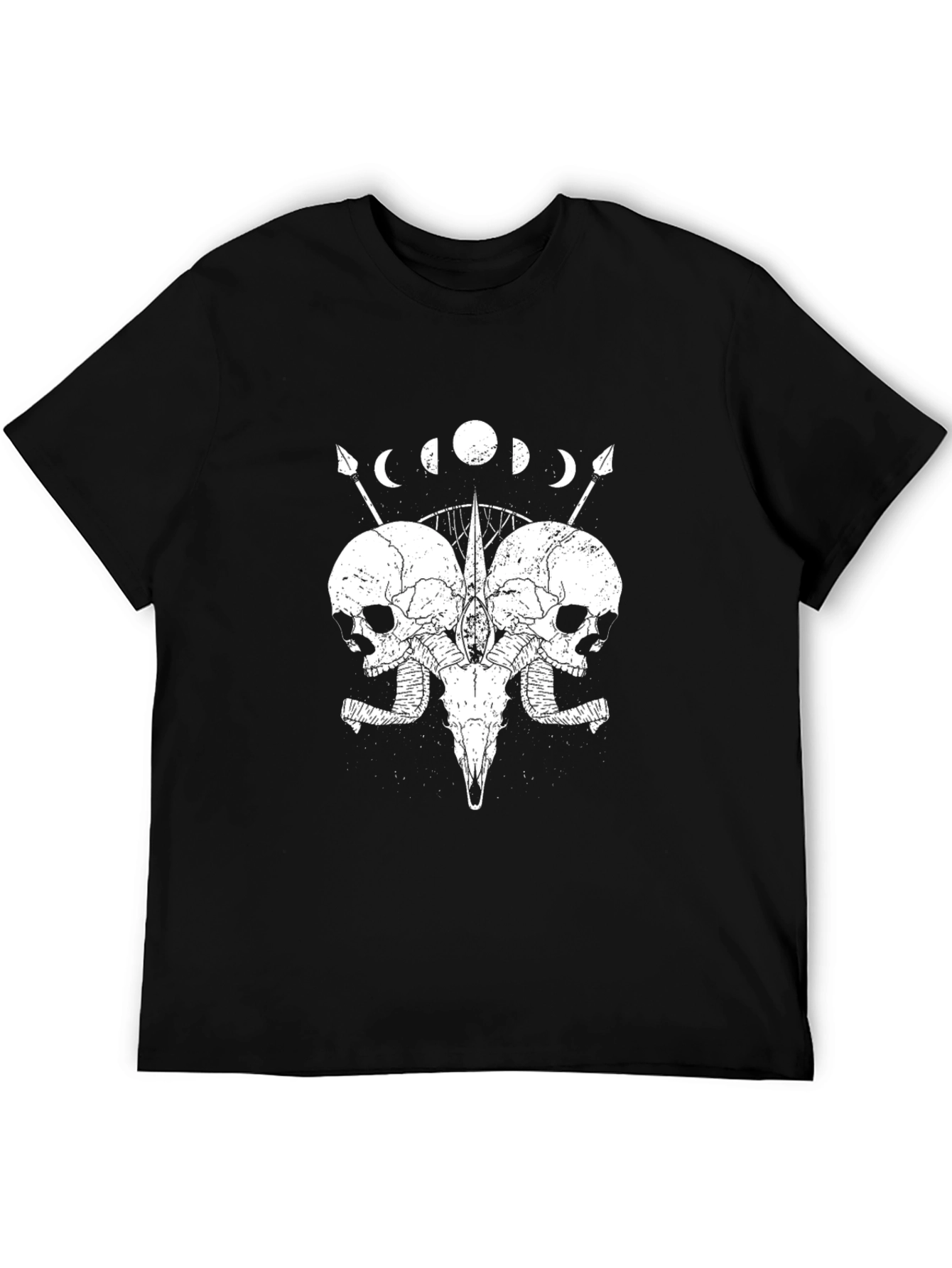 Skull & Moon Phases Graphic Tee - Black