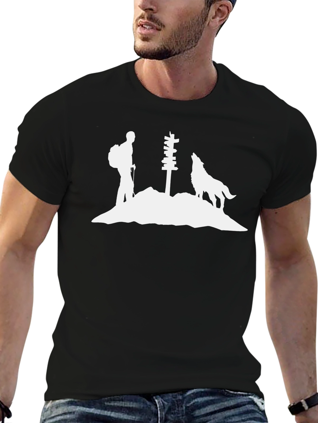 Hiking Wolf Silhouette Graphic Tee