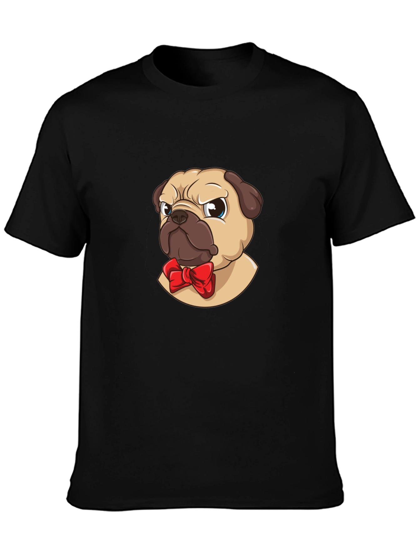 Pug With Bow Tie Graphic Tee - Black