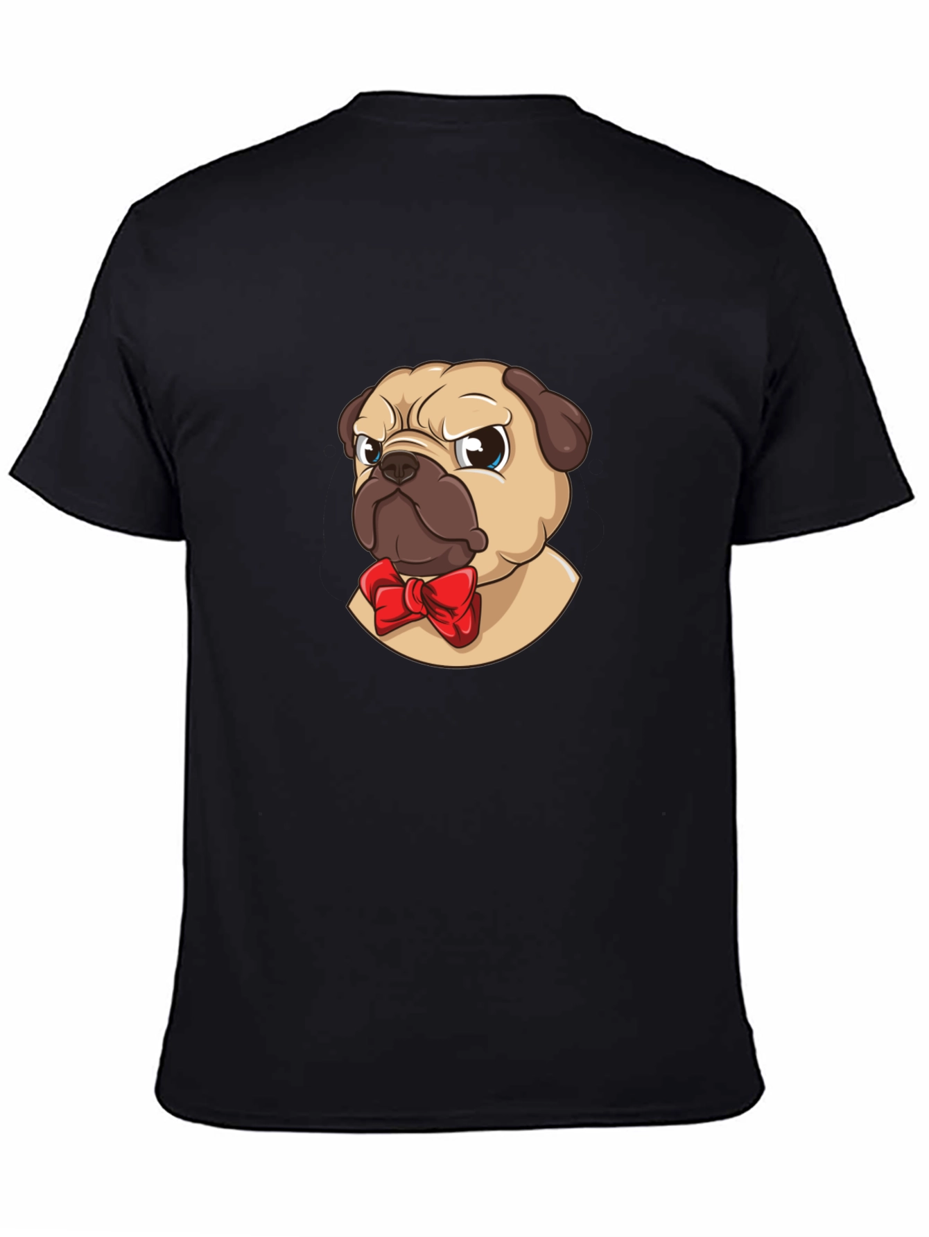 Pug With Bow Tie Graphic Tee - Black