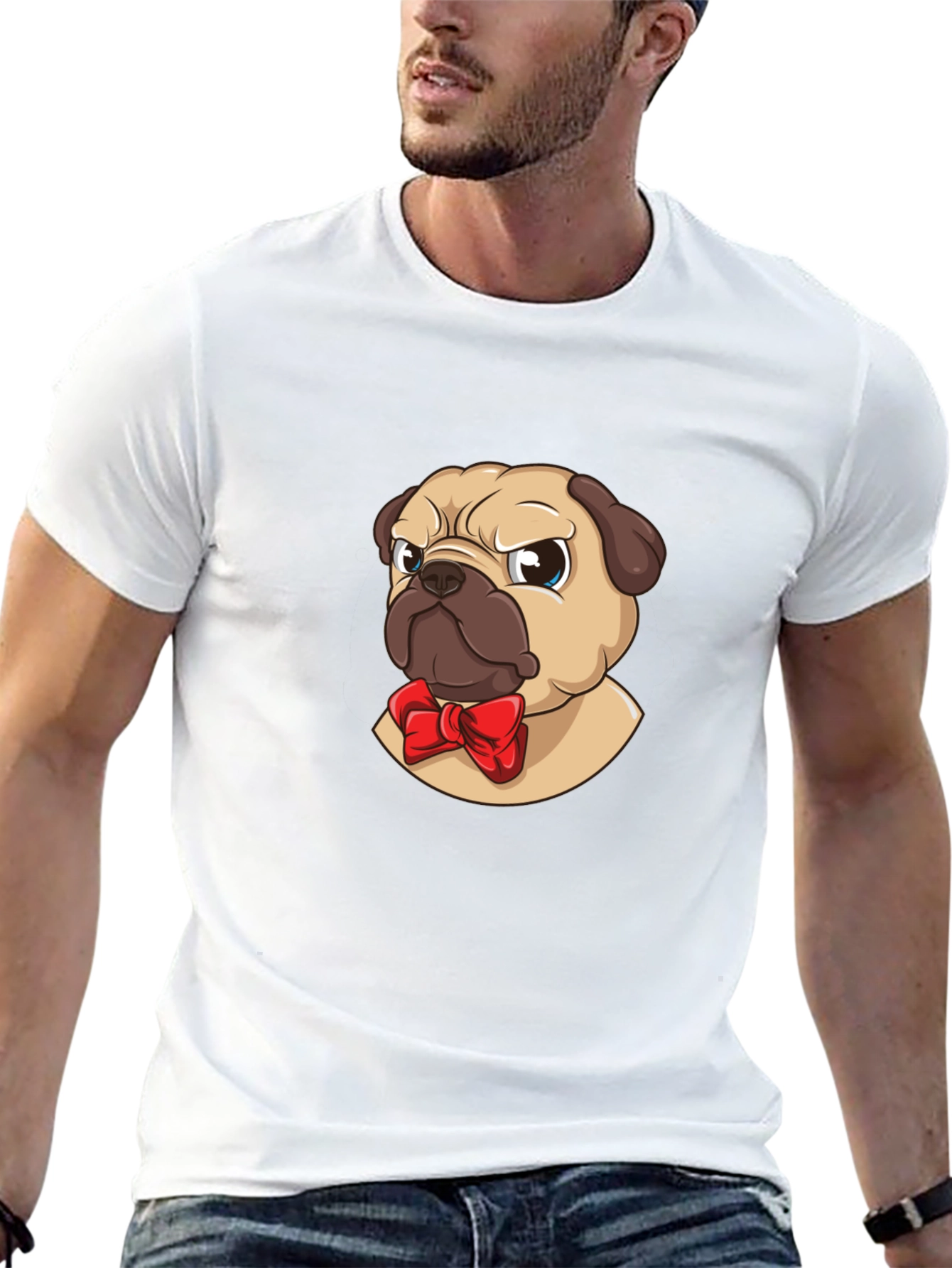 Pug With Bow Tie Graphic Tee - Black