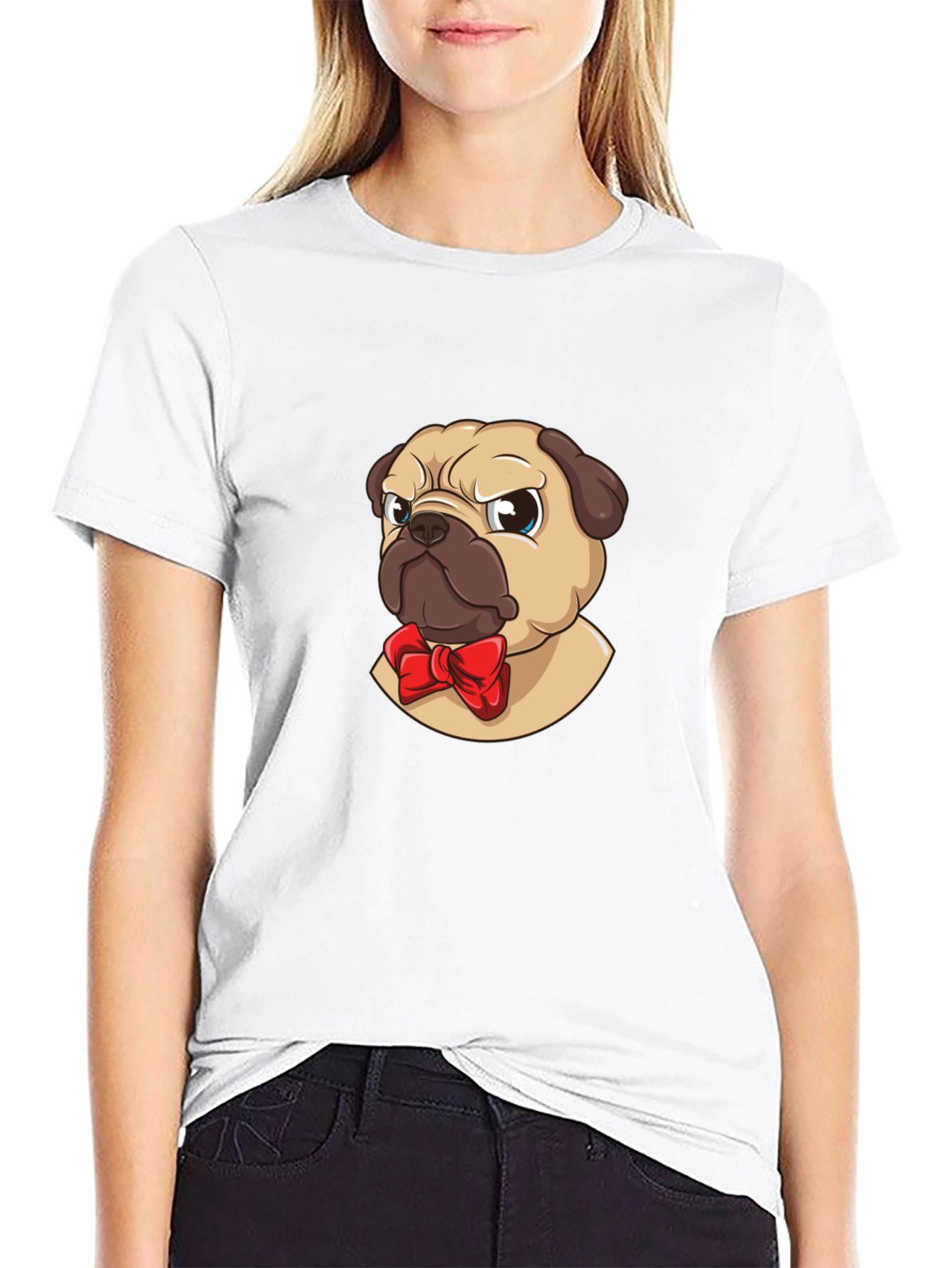 Pug With Bow Tie Graphic Tee - Black