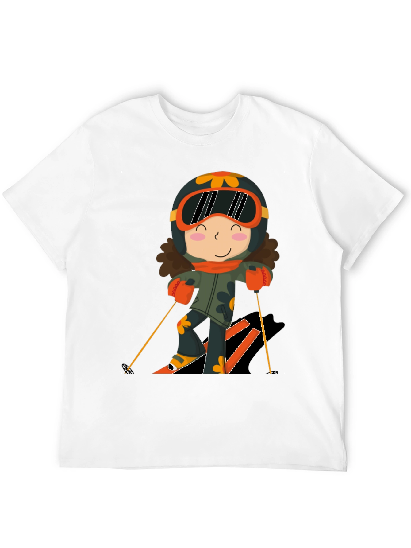 Cartoon Skier Black T-Shirt