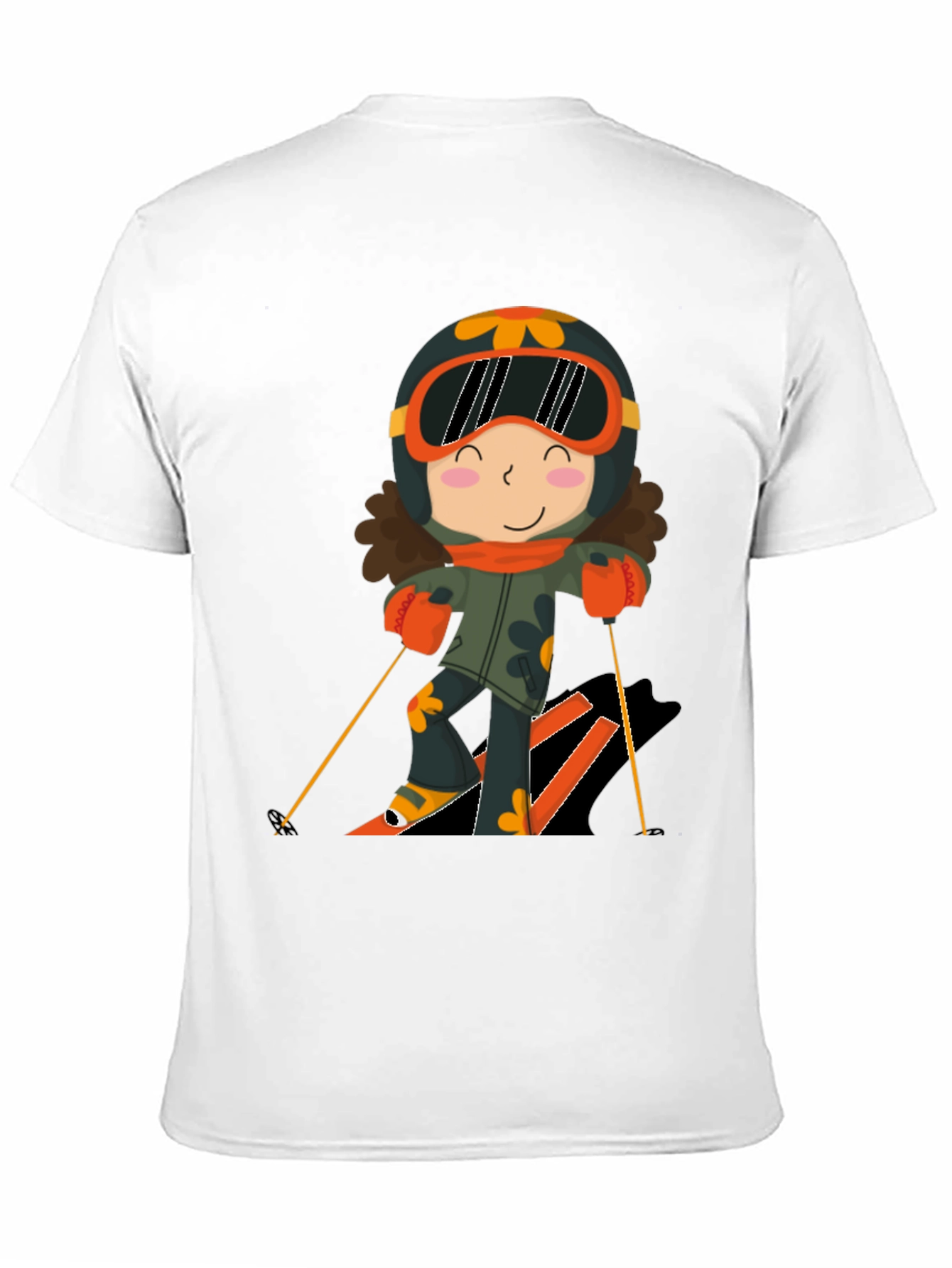 Cartoon Skier Black T-Shirt