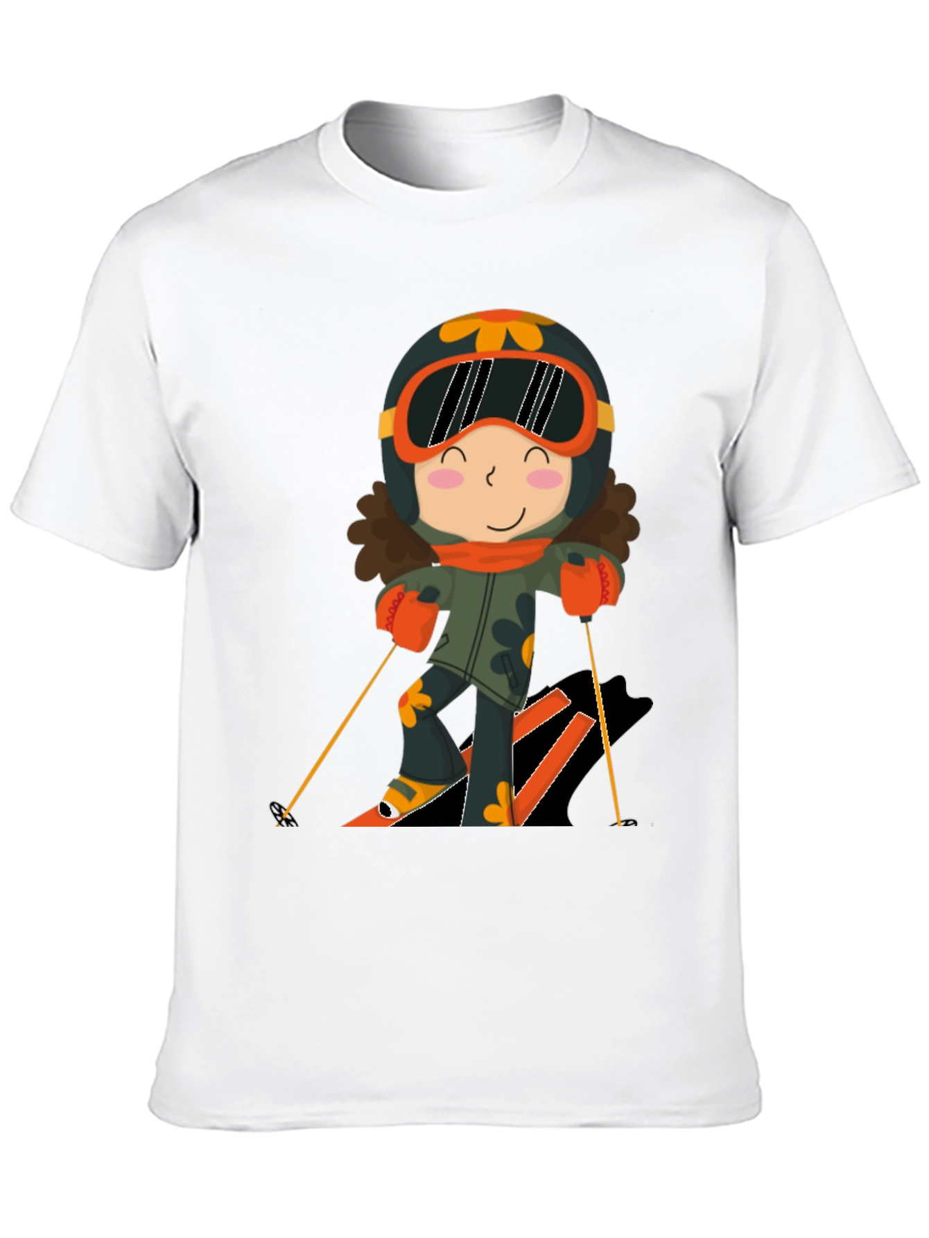 Cartoon Skier Black T-Shirt