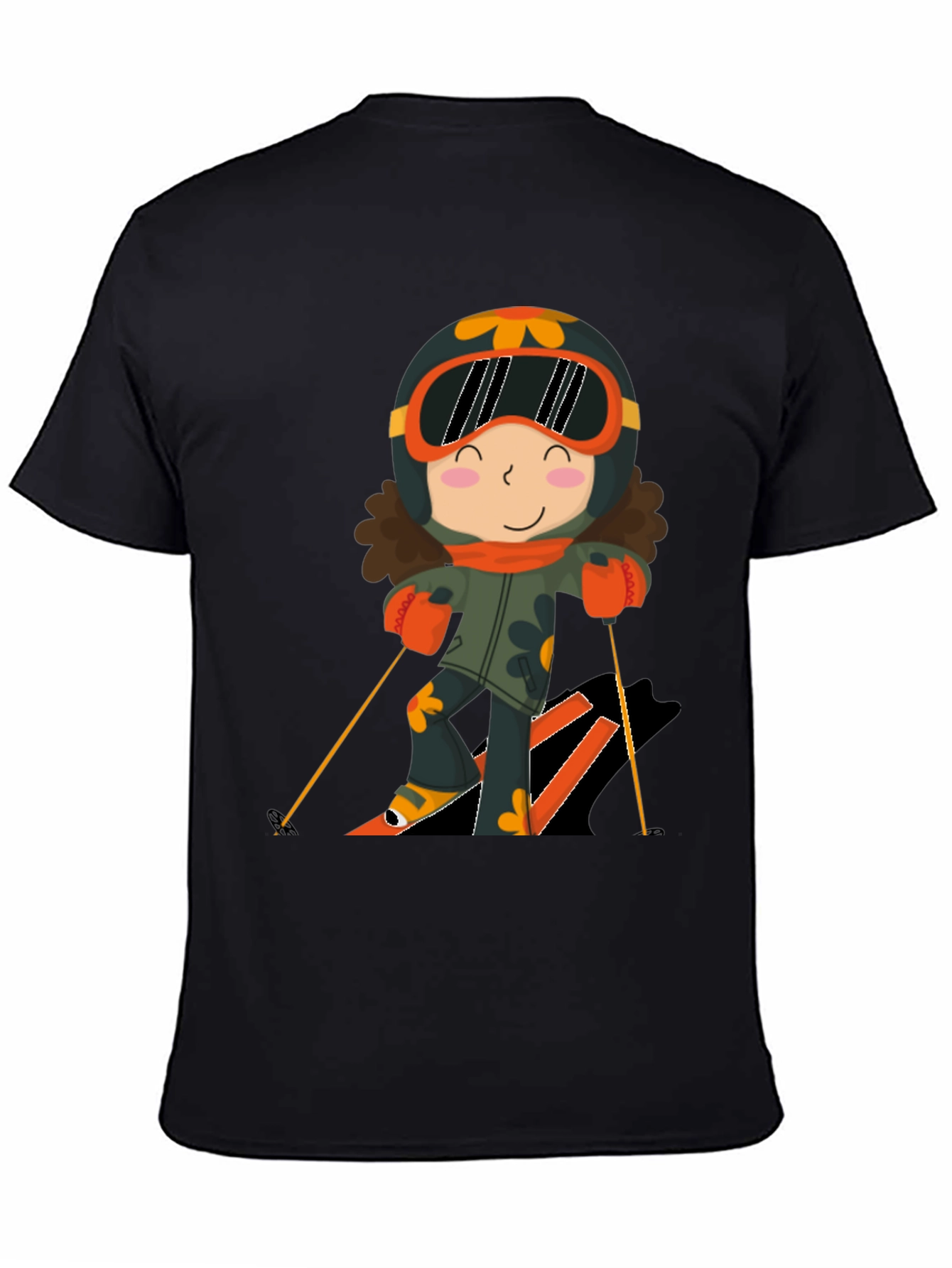 Cartoon Skier Black T-Shirt