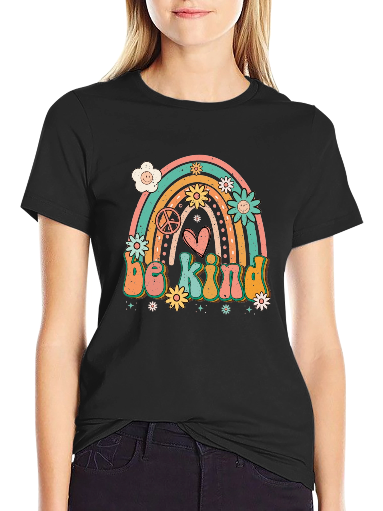 Be Kind Rainbow Graphic Tee - Black T-Shirt
