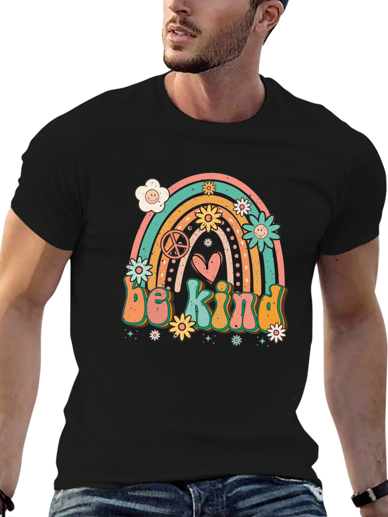 Be Kind Rainbow Graphic Tee - Black T-Shirt
