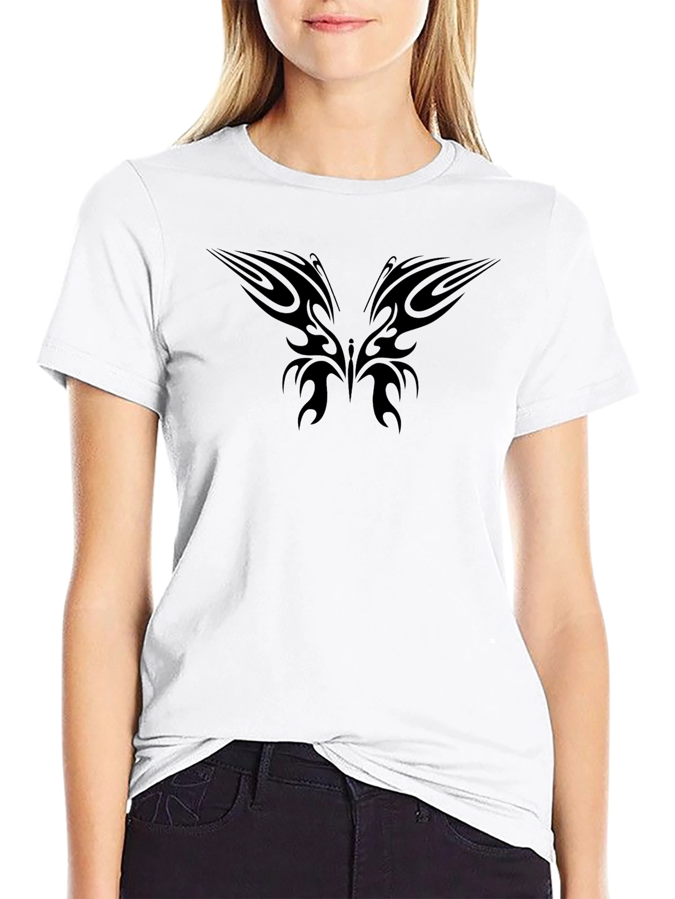 Tribal Butterfly Graphic Black T-Shirt