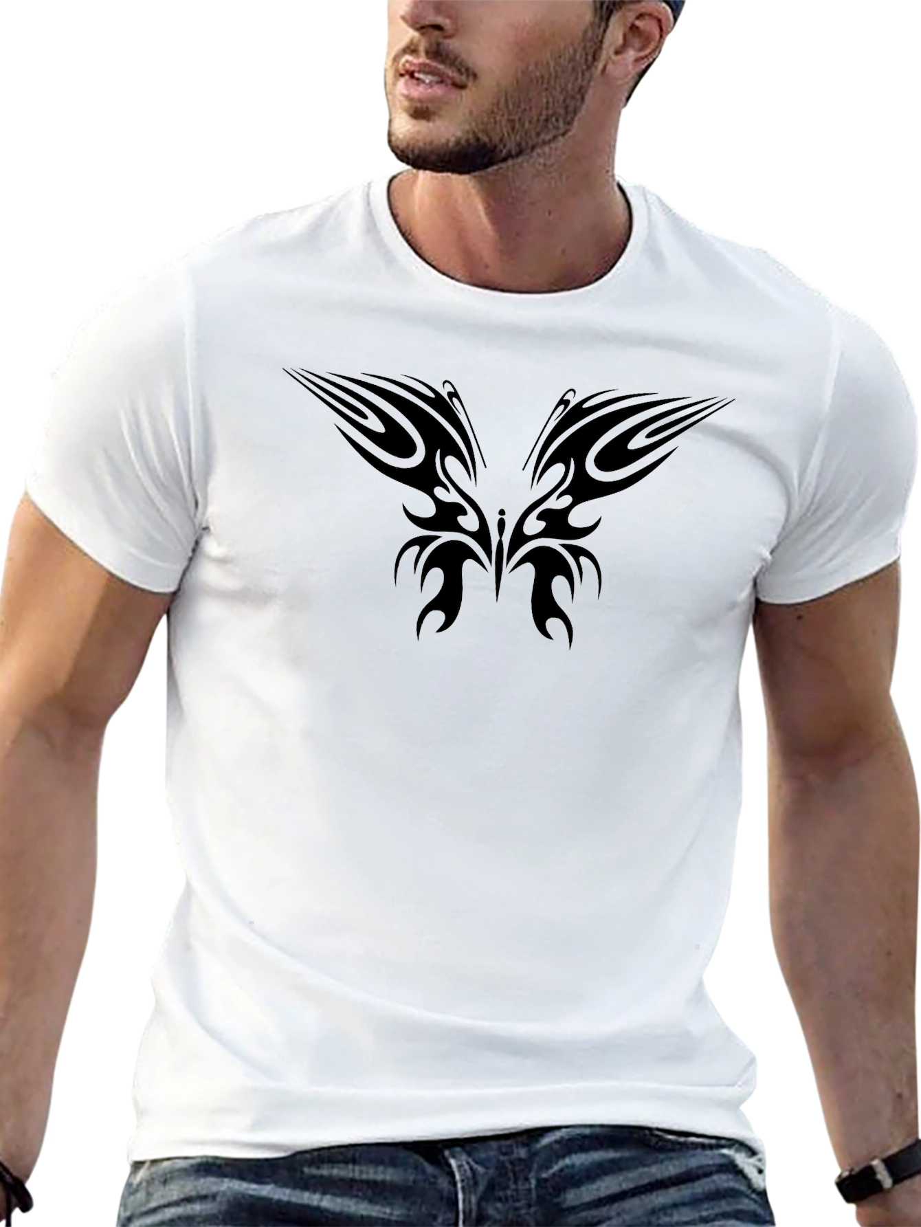 Tribal Butterfly Graphic Black T-Shirt