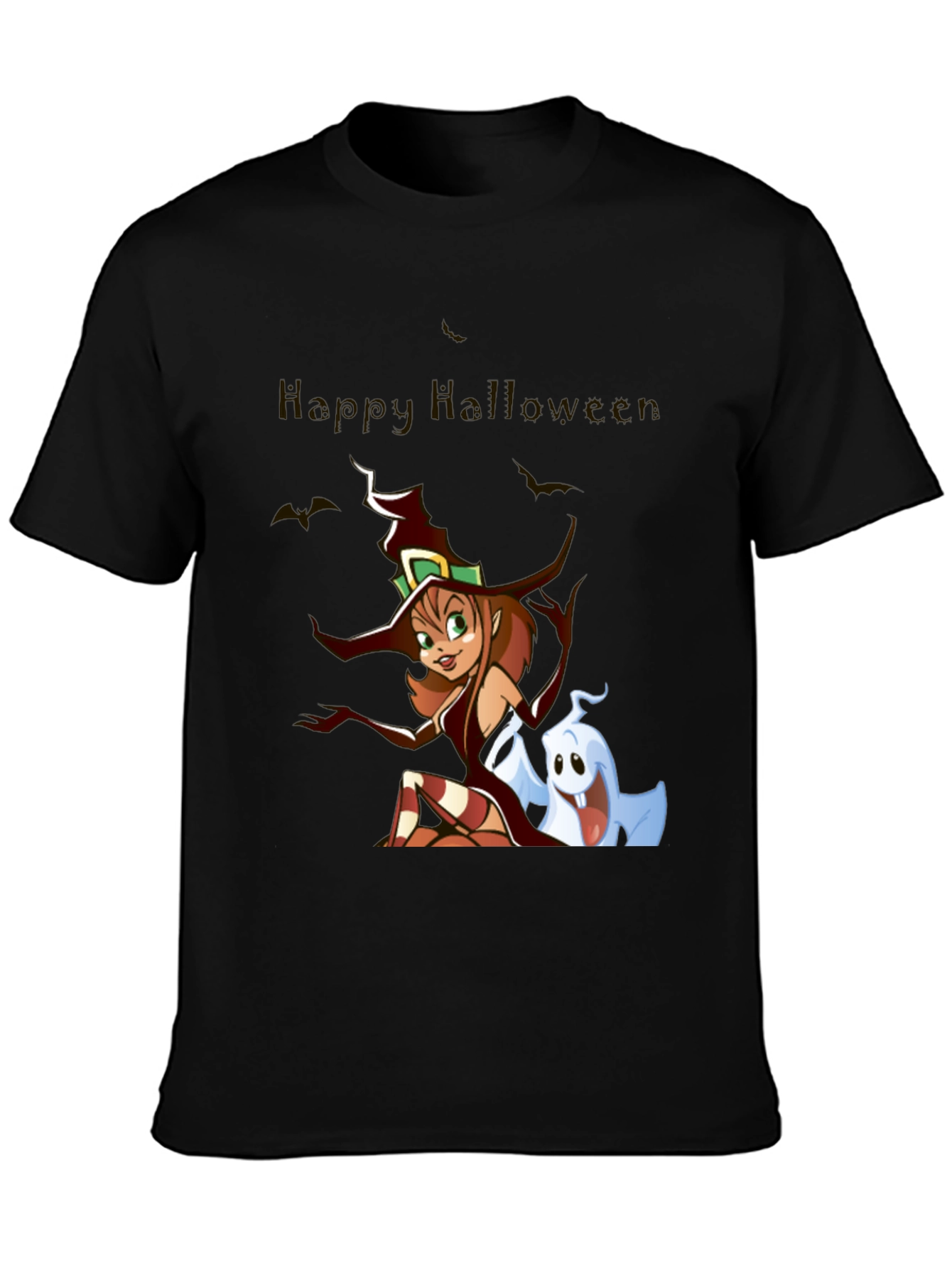 Happy Halloween Witch & Ghost Black T-Shirt