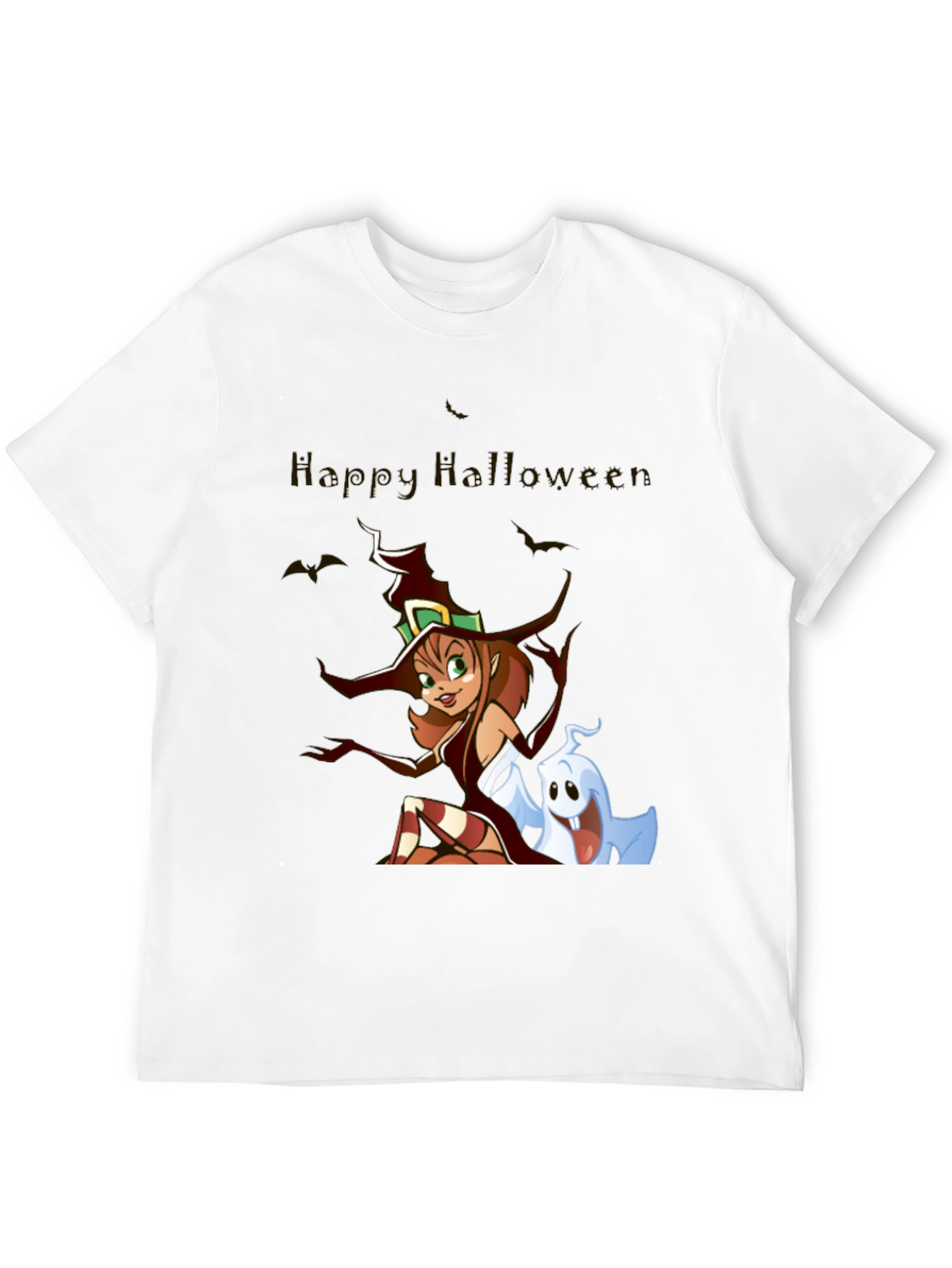 Happy Halloween Witch & Ghost Black T-Shirt
