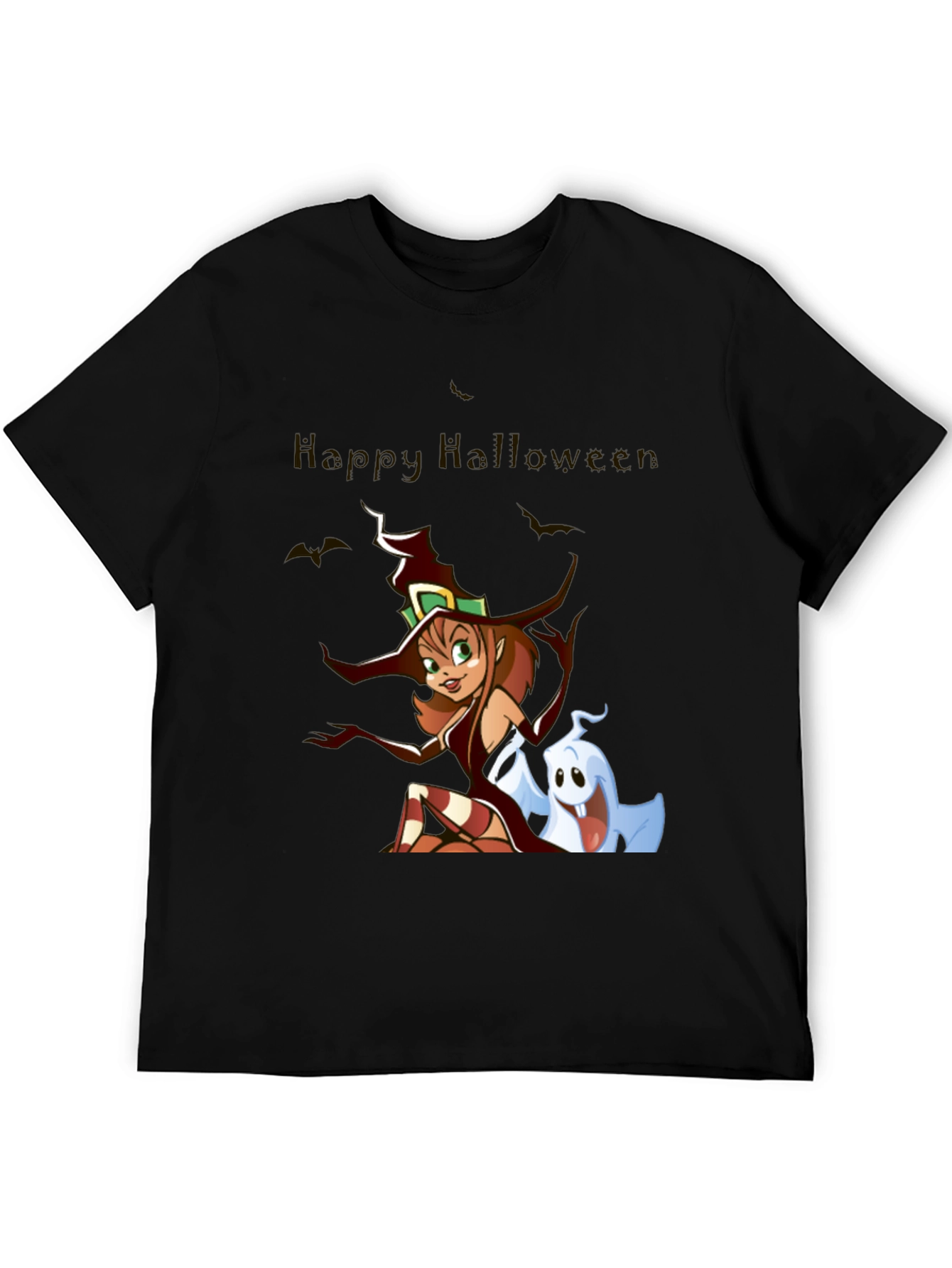 Happy Halloween Witch & Ghost Black T-Shirt