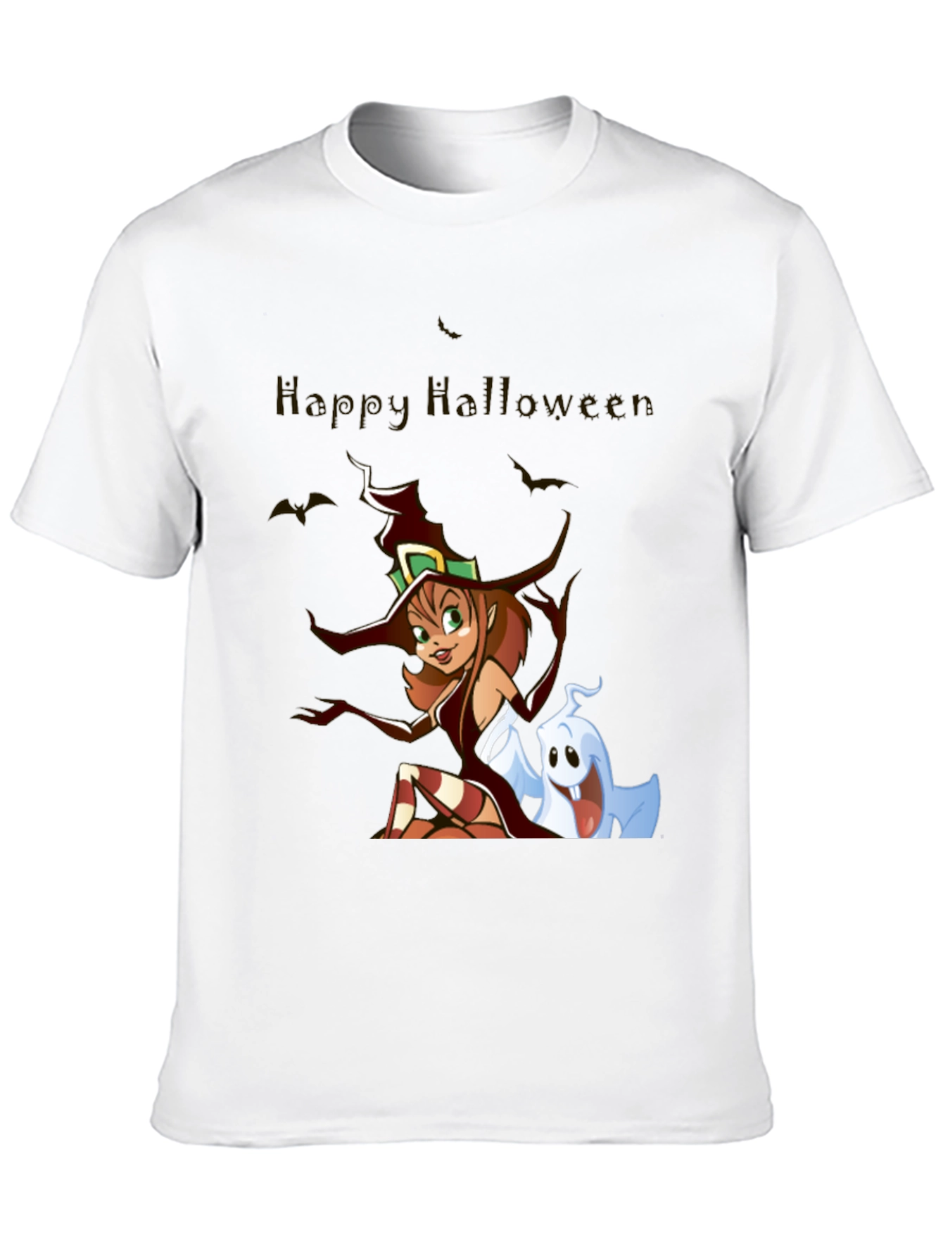 Happy Halloween Witch & Ghost Black T-Shirt