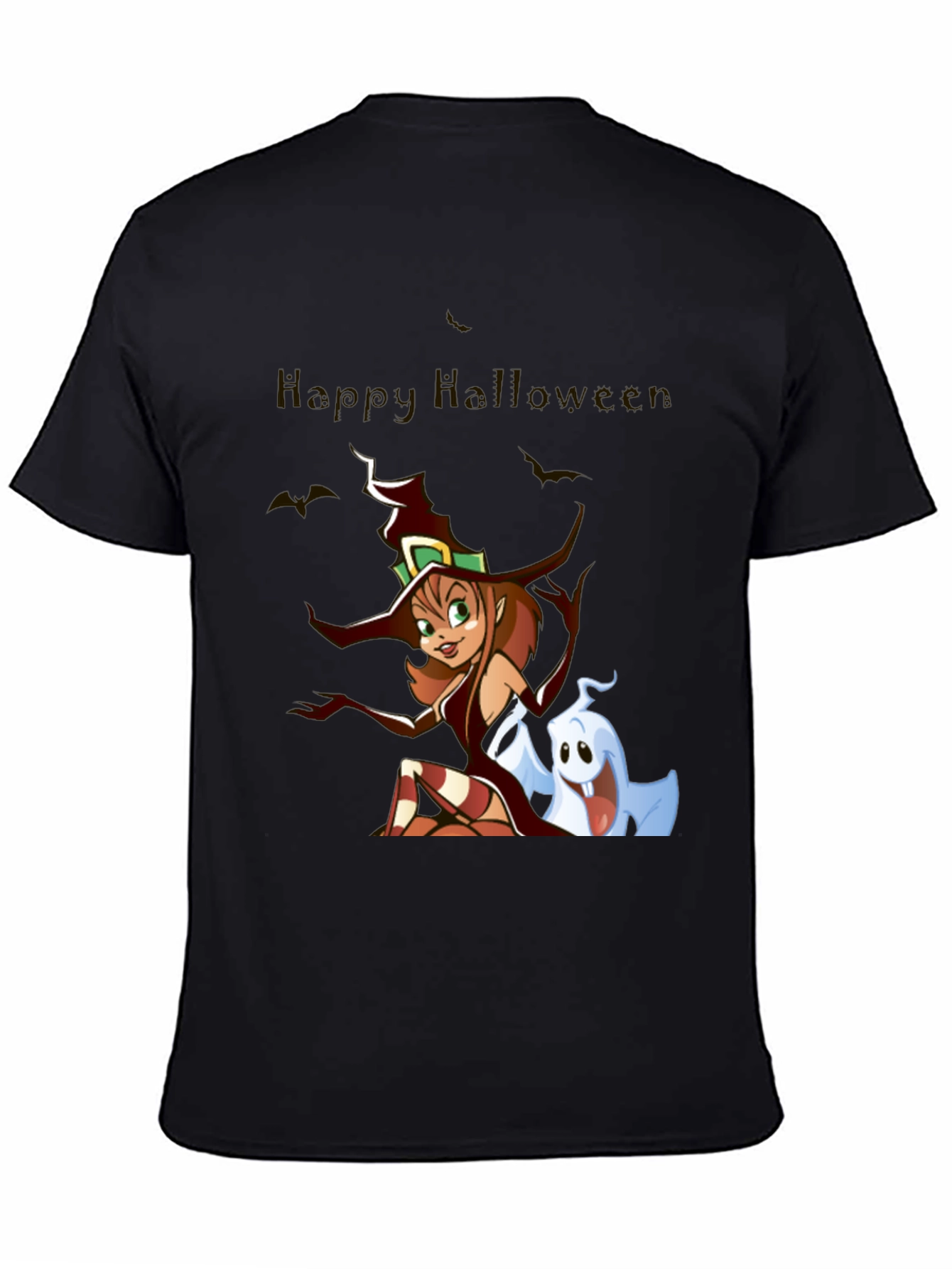 Happy Halloween Witch & Ghost Black T-Shirt
