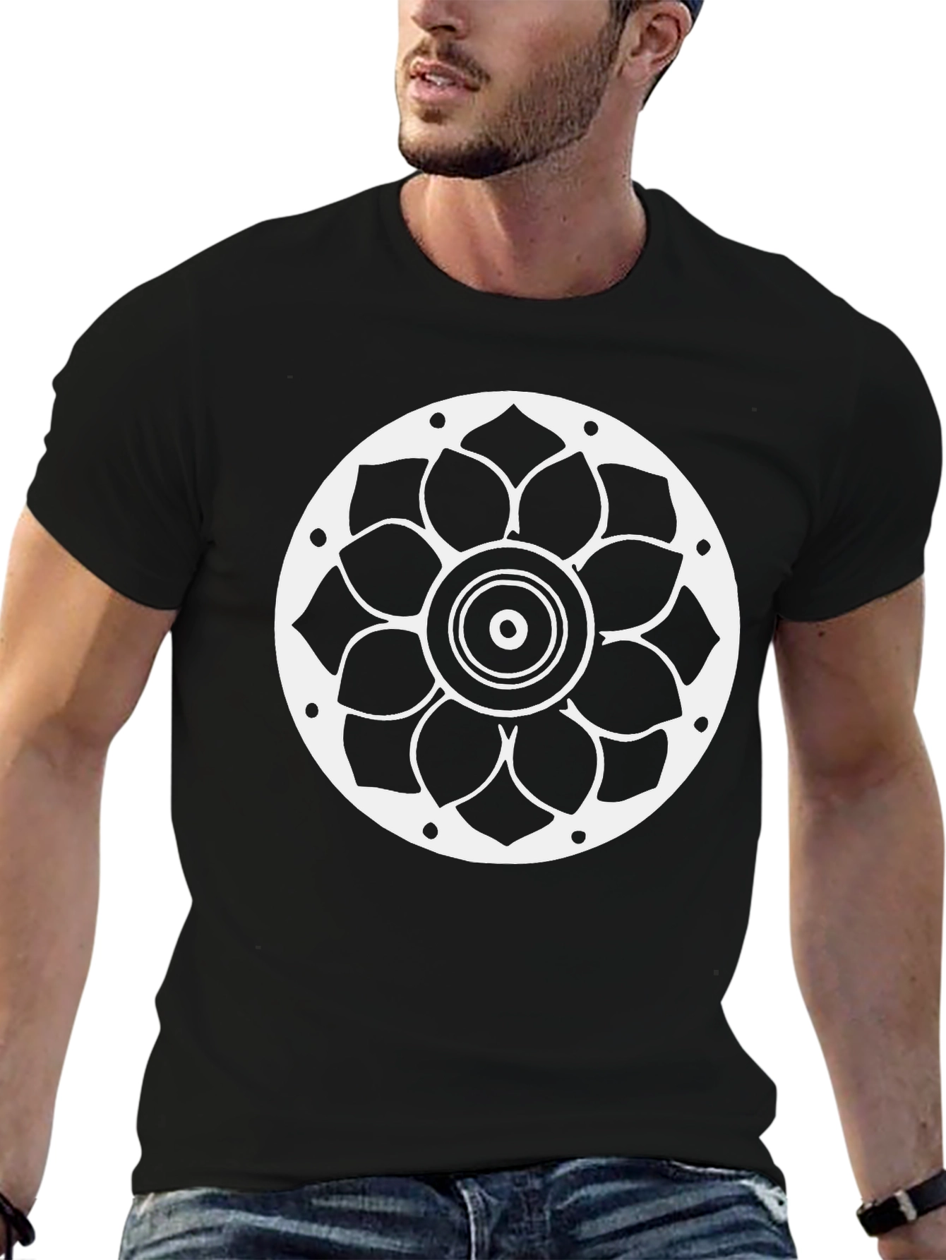 Lotus Mandala Graphic Print Black T-Shirt