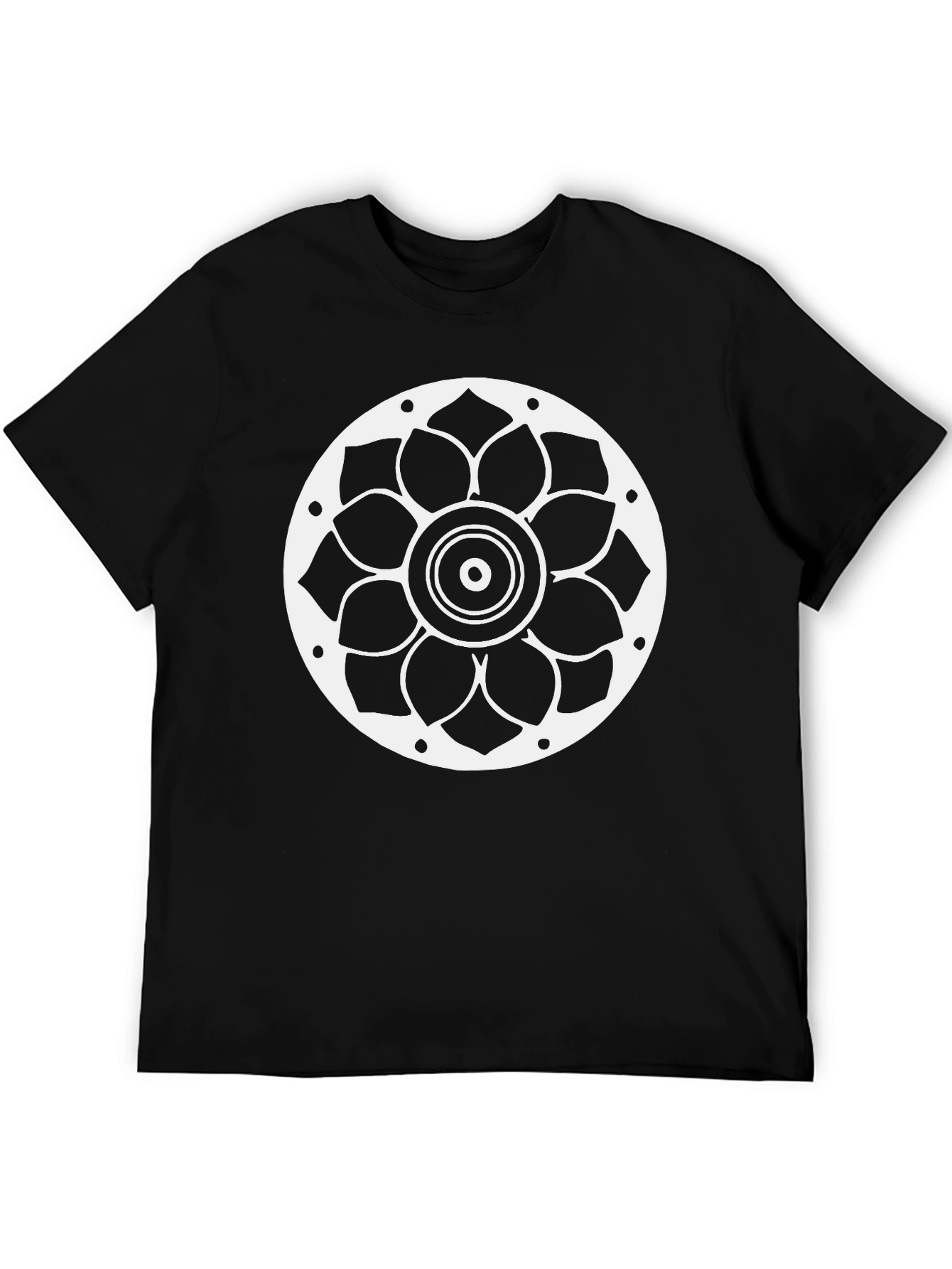 Lotus Mandala Graphic Print Black T-Shirt