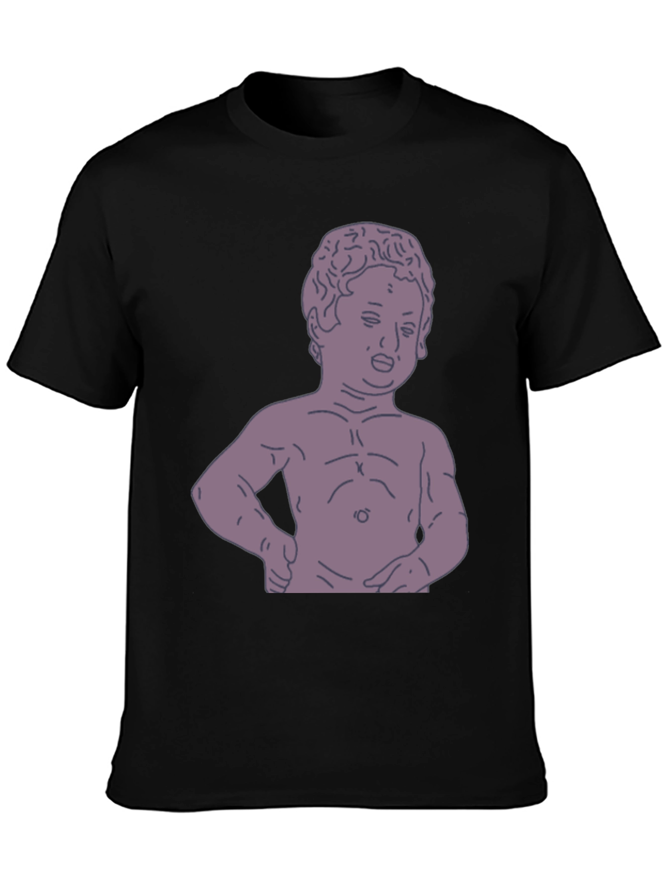 Humorous Baby Statue Graphic Tee - Black
