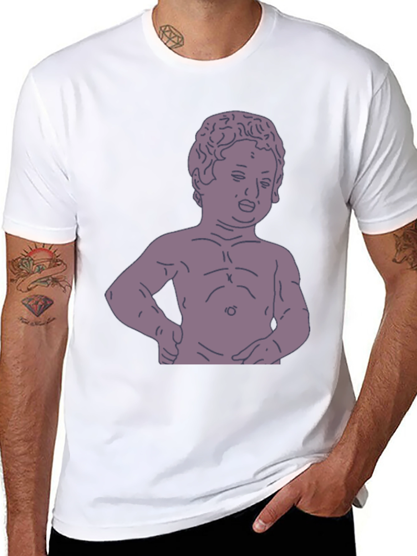 Humorous Baby Statue Graphic Tee - Black