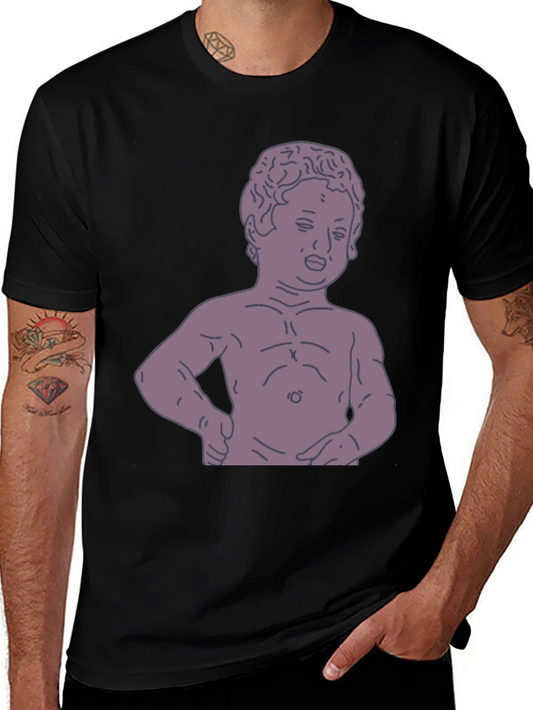Humorous Baby Statue Graphic Tee - Black