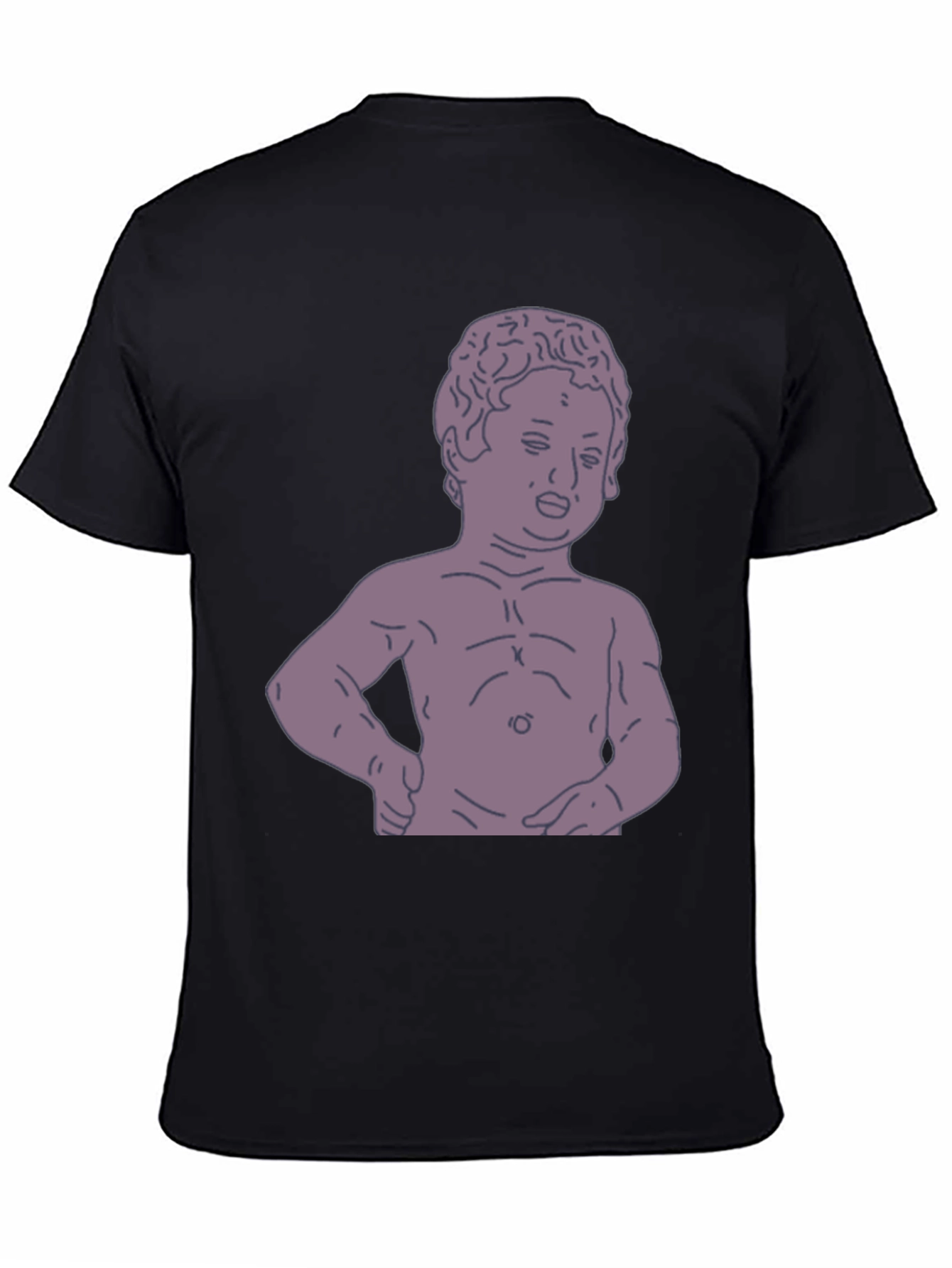 Humorous Baby Statue Graphic Tee - Black