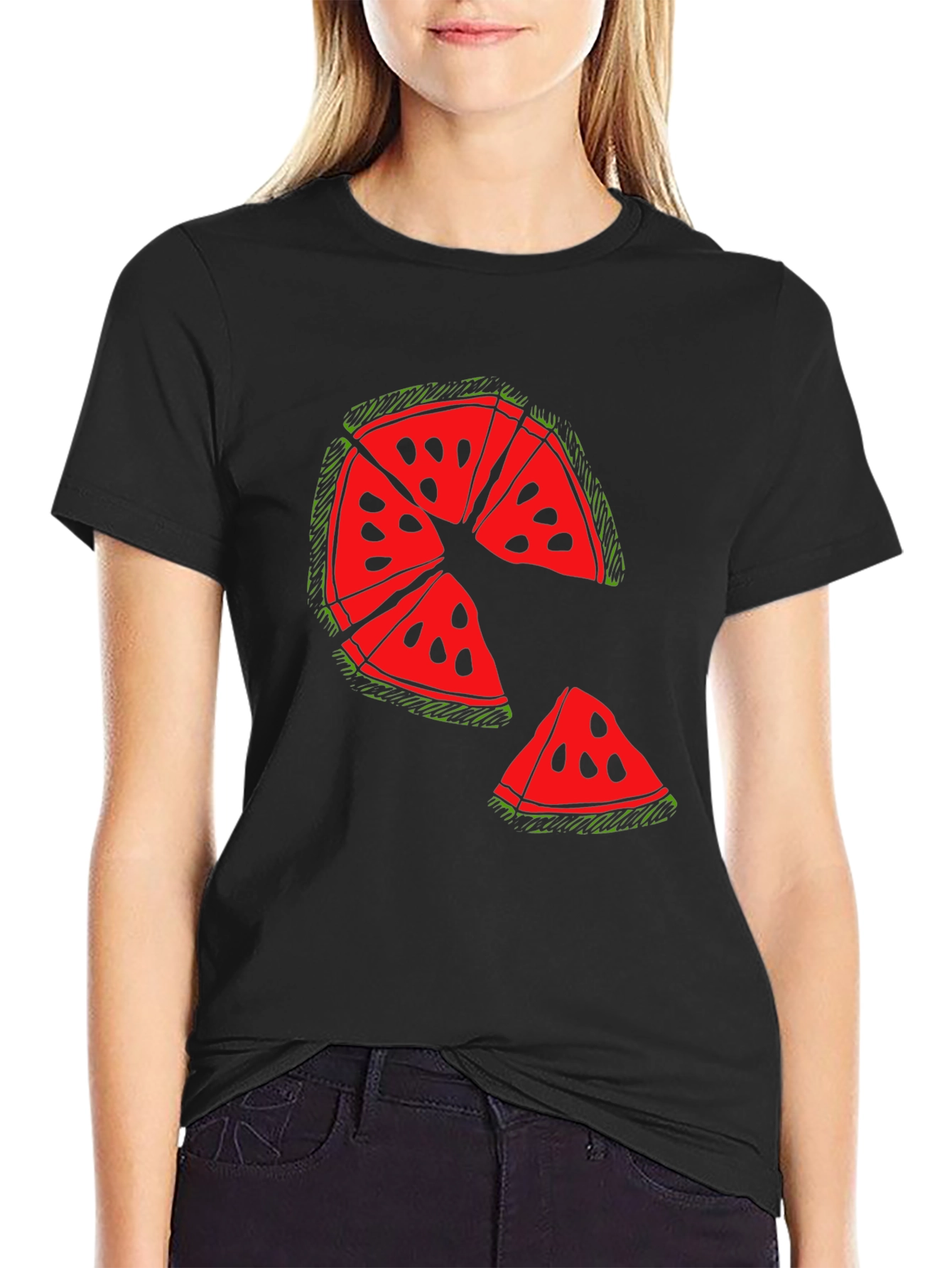 Fun Watermelon Graphic Black T-Shirt