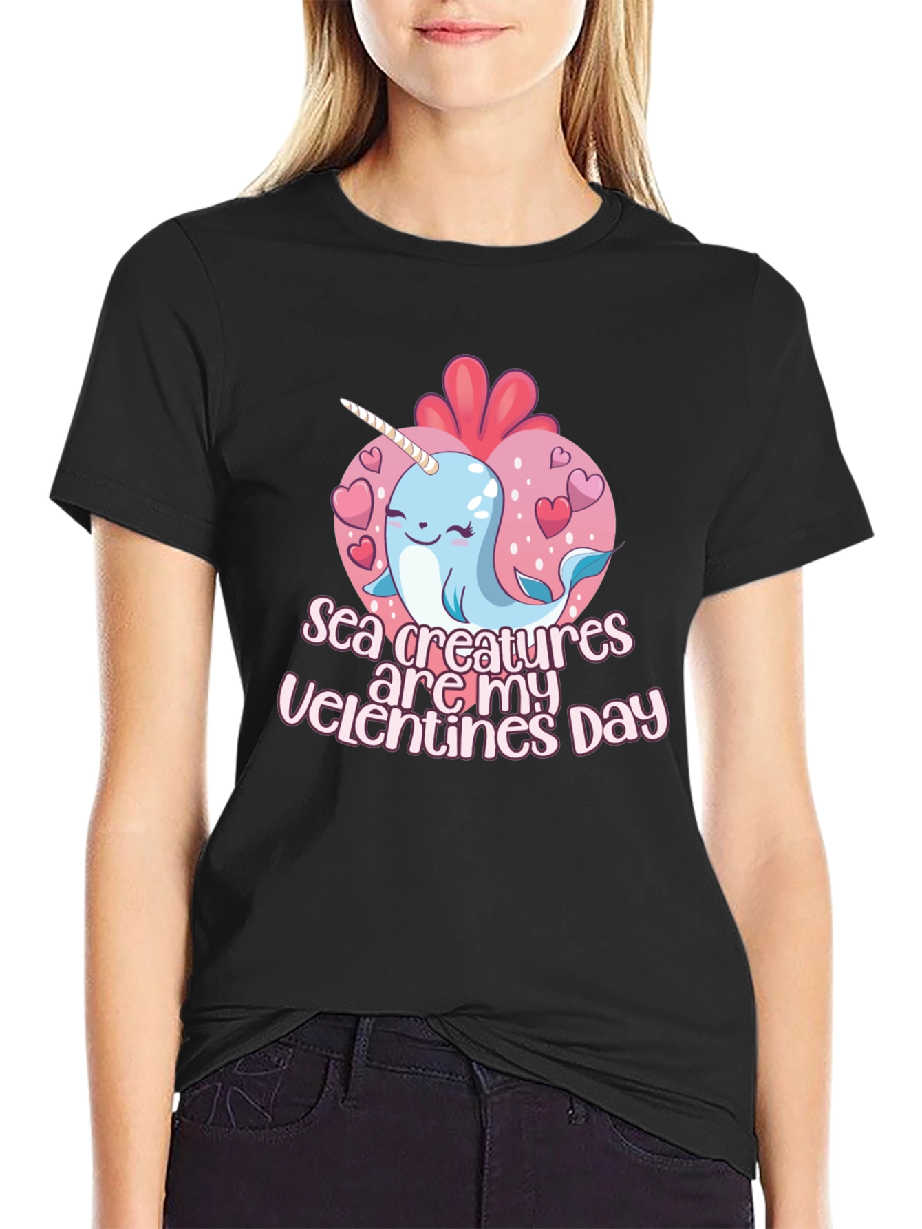 Sea Creatures Are My Valentines Day Black T-Shirt