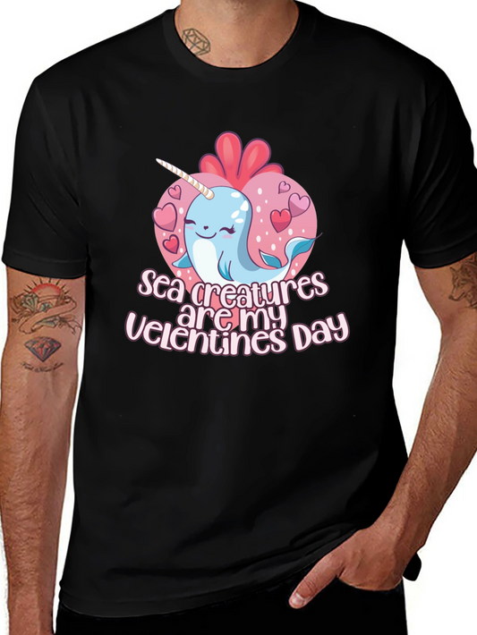 Sea Creatures Are My Valentines Day Black T-Shirt