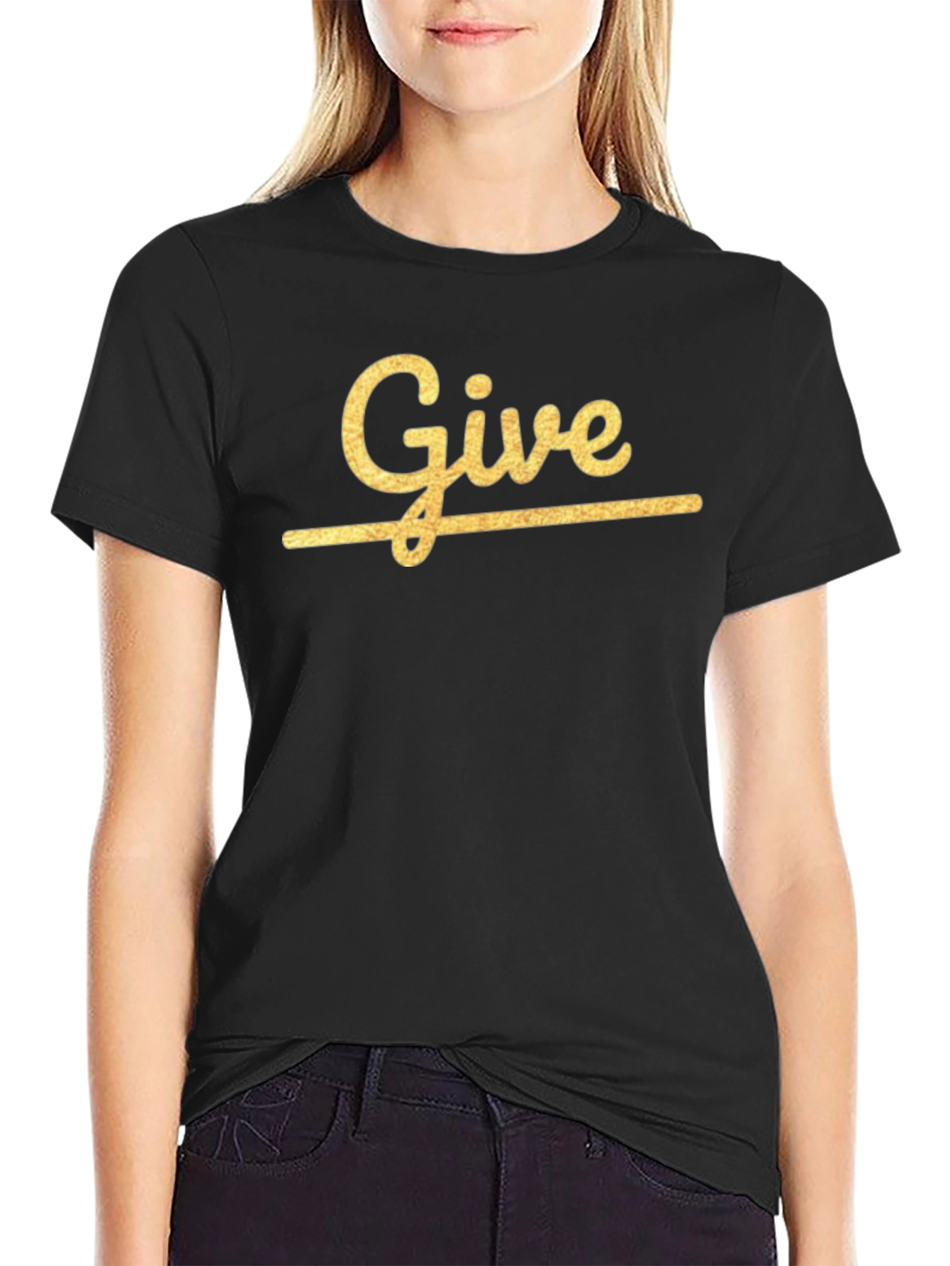 Give Graphic Print Black Cotton T-Shirt