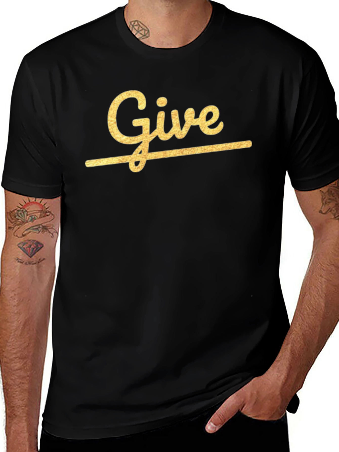 Give Graphic Print Black Cotton T-Shirt