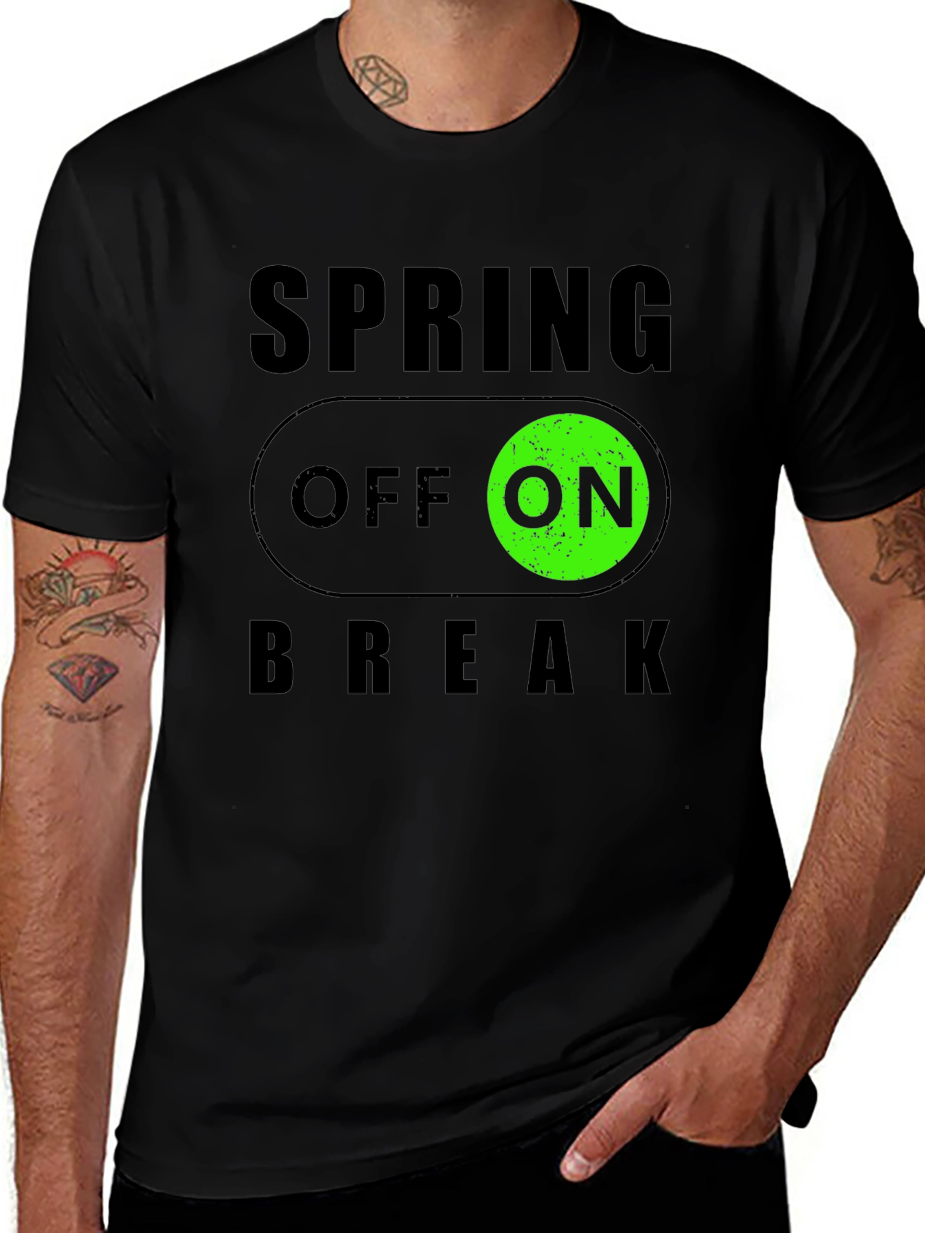 Spring Break ON/OFF Black Graphic T-Shirt