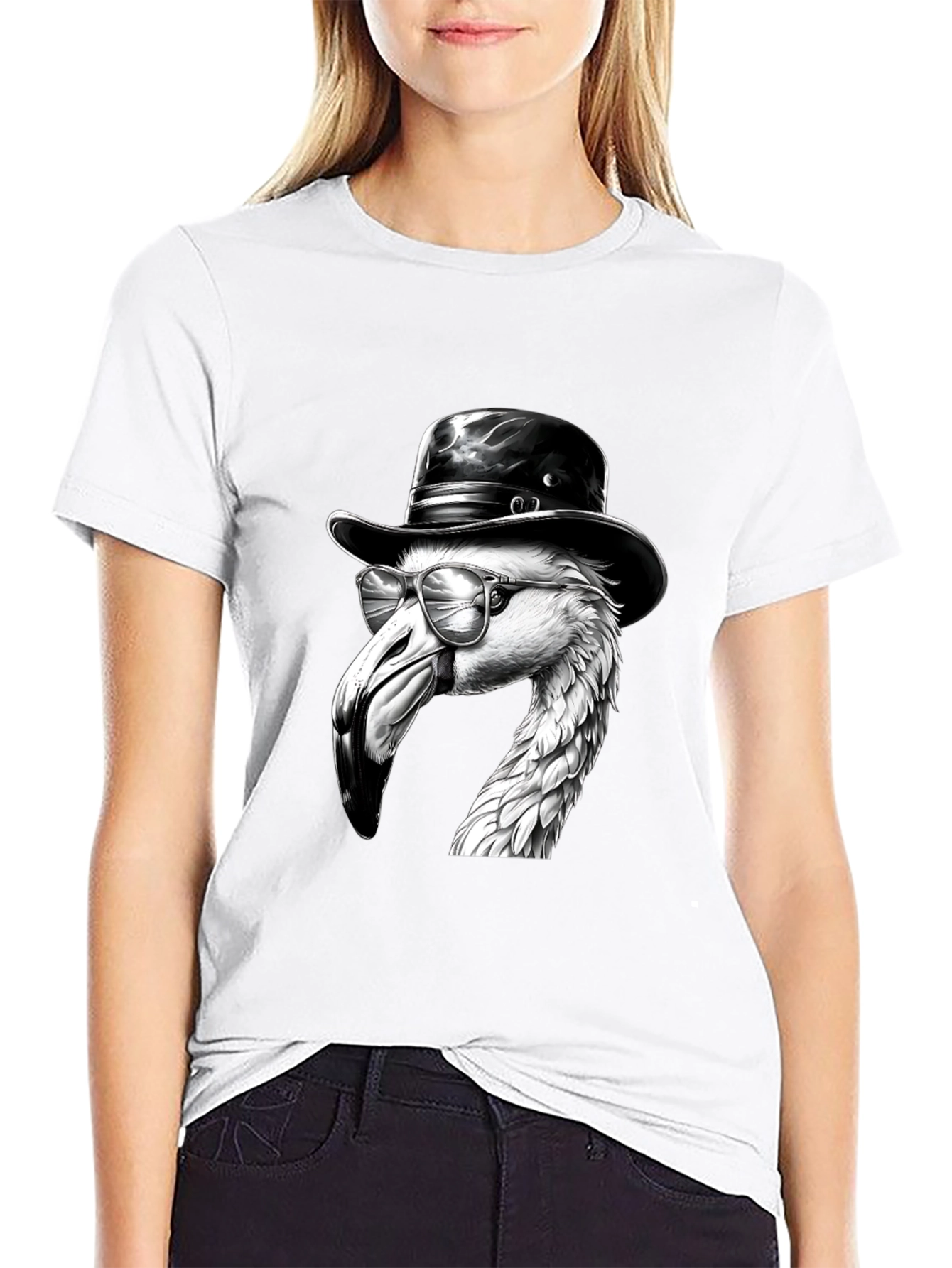 Flamingo Fedora Tee - Cool Bird Graphic T-Shirt