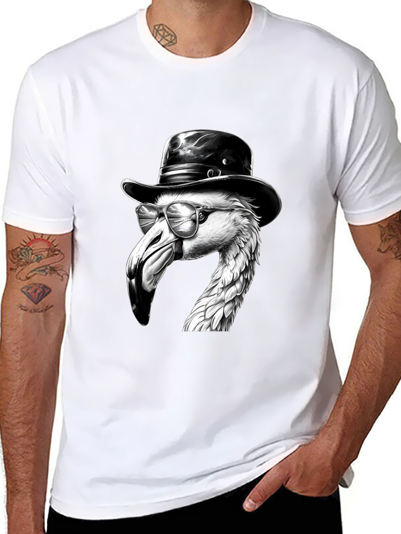 Flamingo Fedora Tee - Cool Bird Graphic T-Shirt