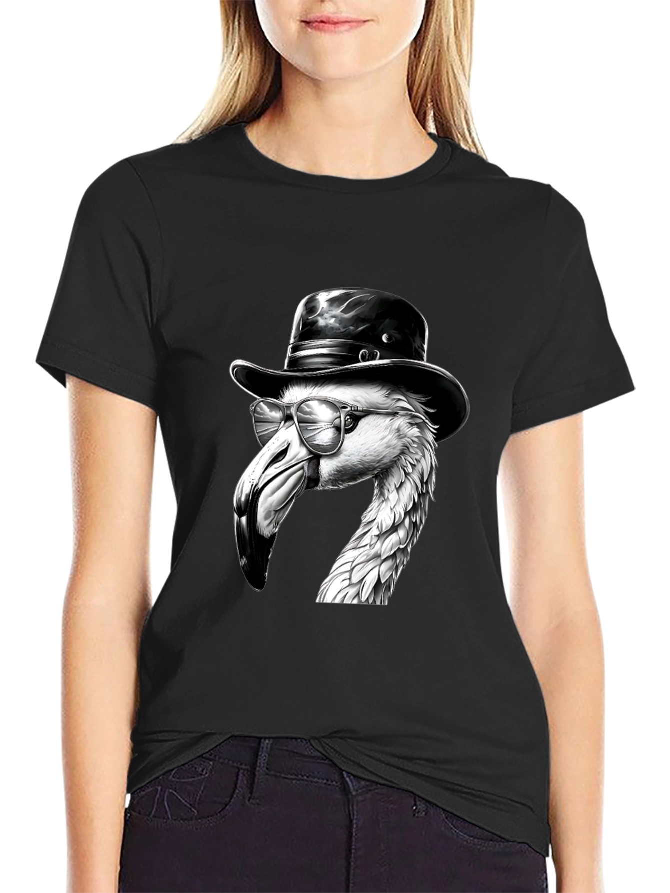 Flamingo Fedora Tee - Cool Bird Graphic T-Shirt