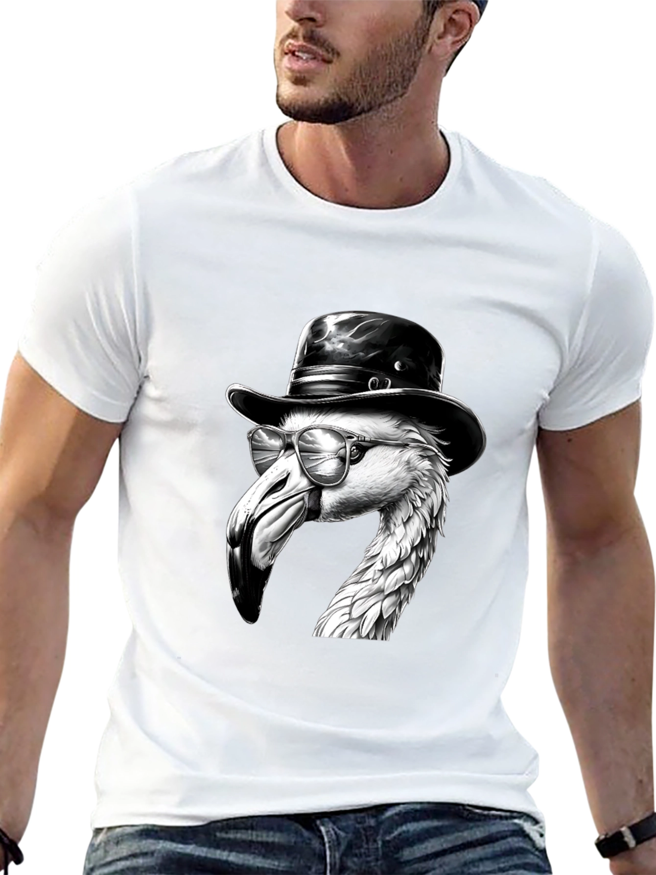 Flamingo Fedora Tee - Cool Bird Graphic T-Shirt